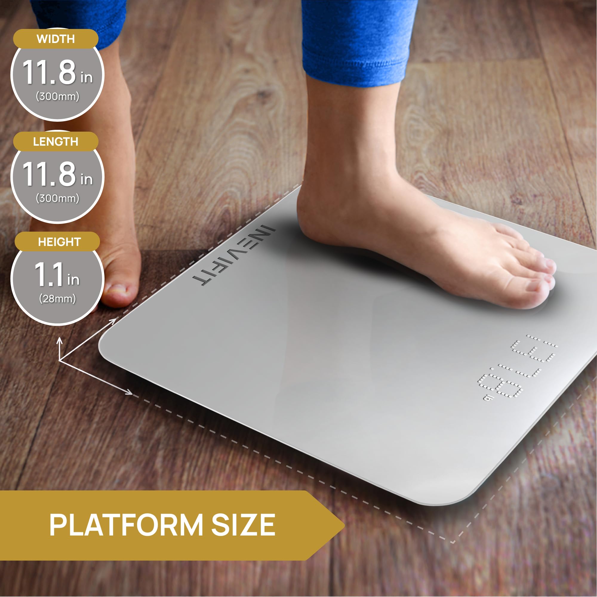 INEVIFIT Digital Bathroom Scale - Highly Accurate Body Weight Scale up to 400 lbs with Batteries Included | Perfect for Home, Gym & Health Tracking