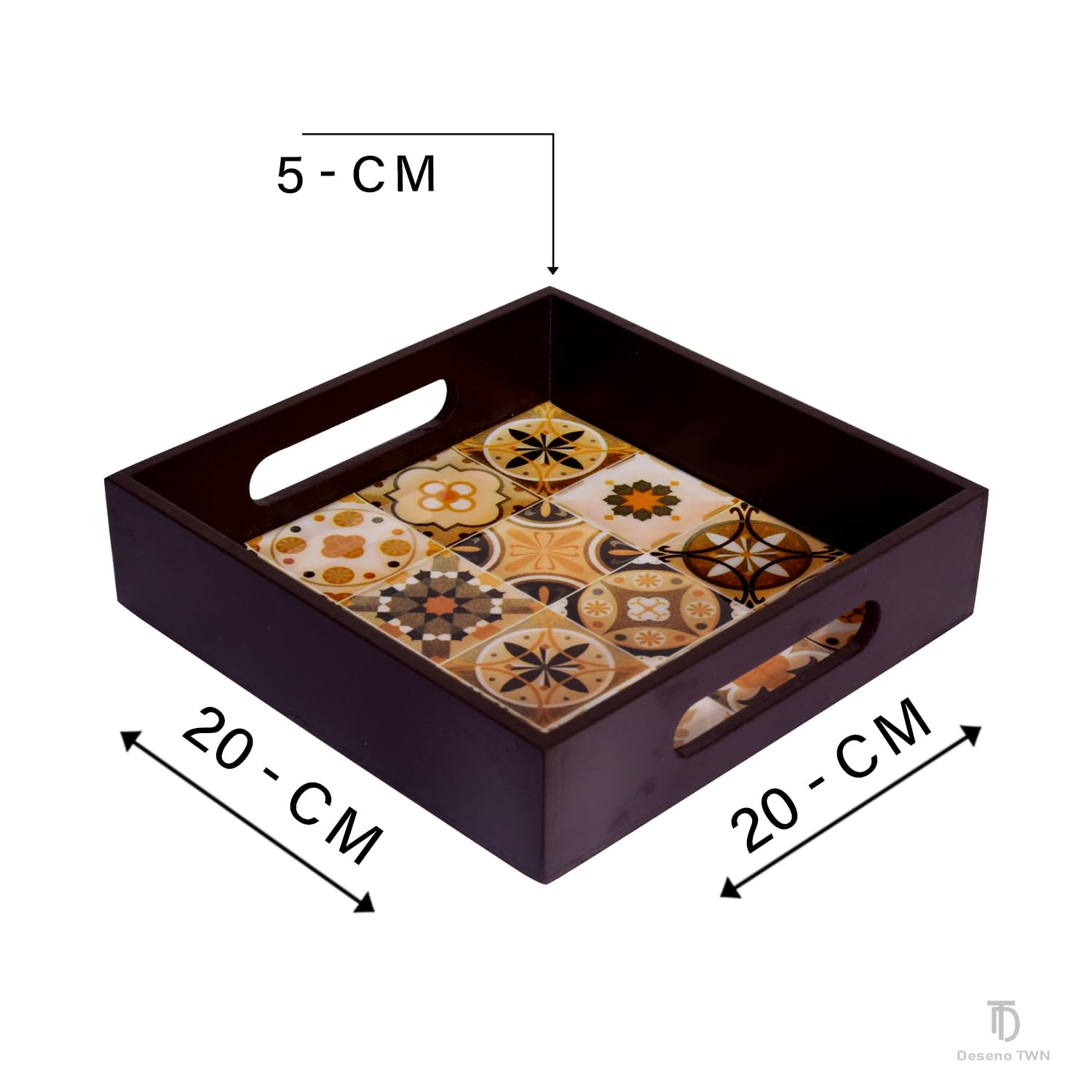Deseno TWN 8x8 Inch Wooden Square Serving Tray - Kitchen Organizer, Dining Table Decor, Dry Fruit & Snack Tray with Meena Work Design - Perfect for Parties, Tea Time, and Home Decor