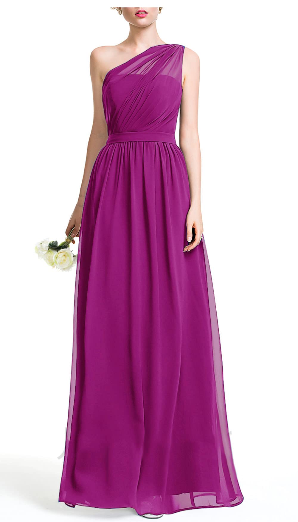 Elegant One Shoulder Chiffon Bridesmaid Dress for Women - Long Formal Wedding Party Gown - Perfect for Bridal Showers, Receptions & Evening Events