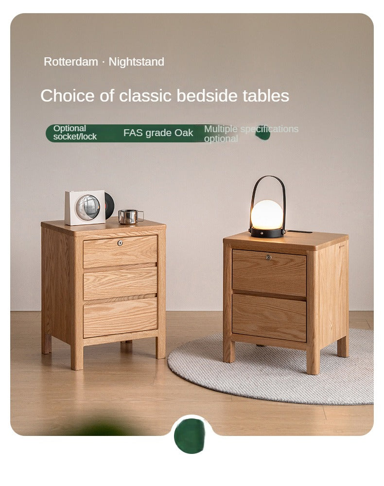 Solid Oak Wood Nightstand with Locking Drawer - Stylish and Durable Bedside Table for Bedroom, Living Room, or Guest Room