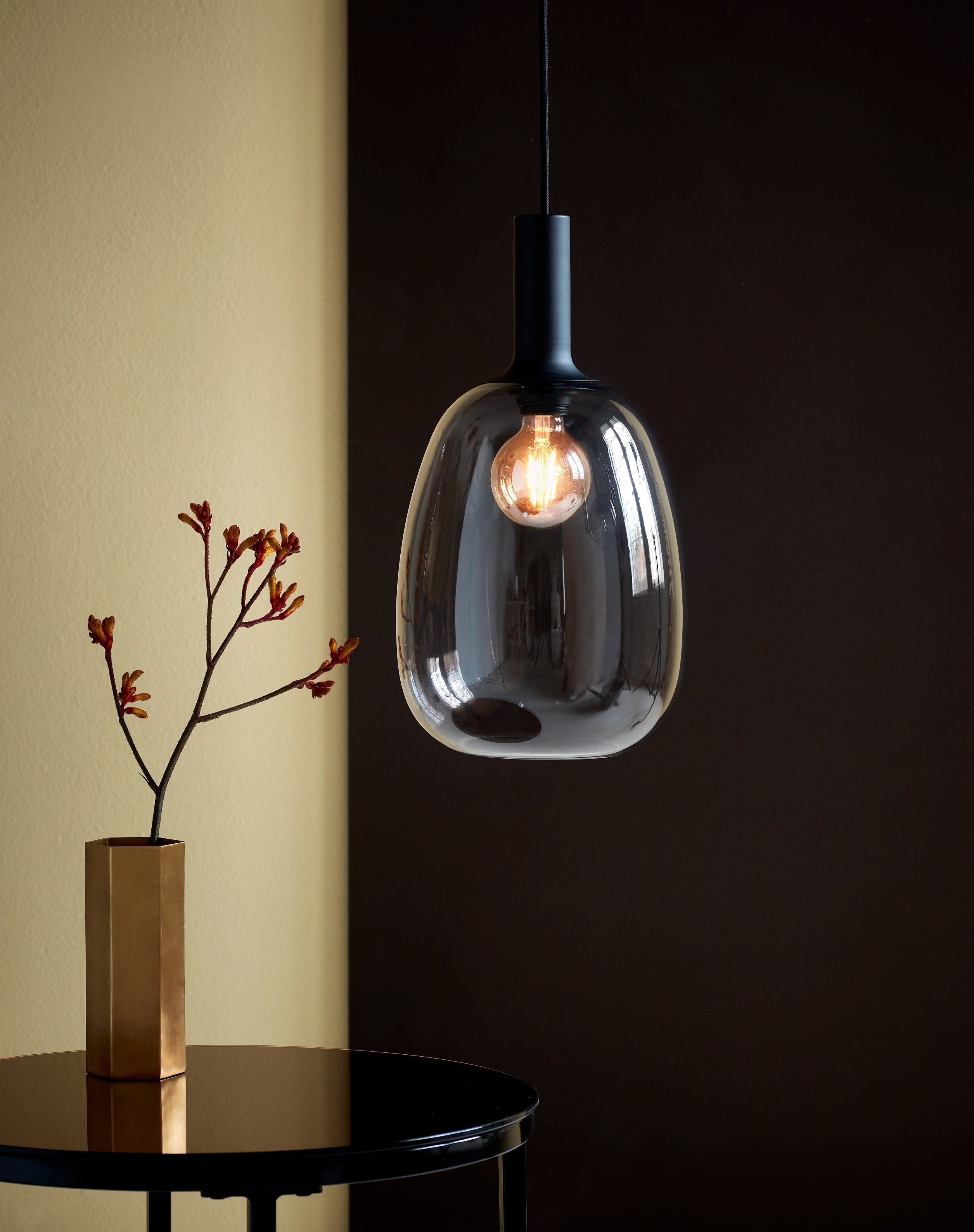 Alton 23-Inch Black and Smoke Glass Pendant Light - Modern Ceiling Lighting Fixture for Dining Room, Kitchen Island, or Living Room Decor