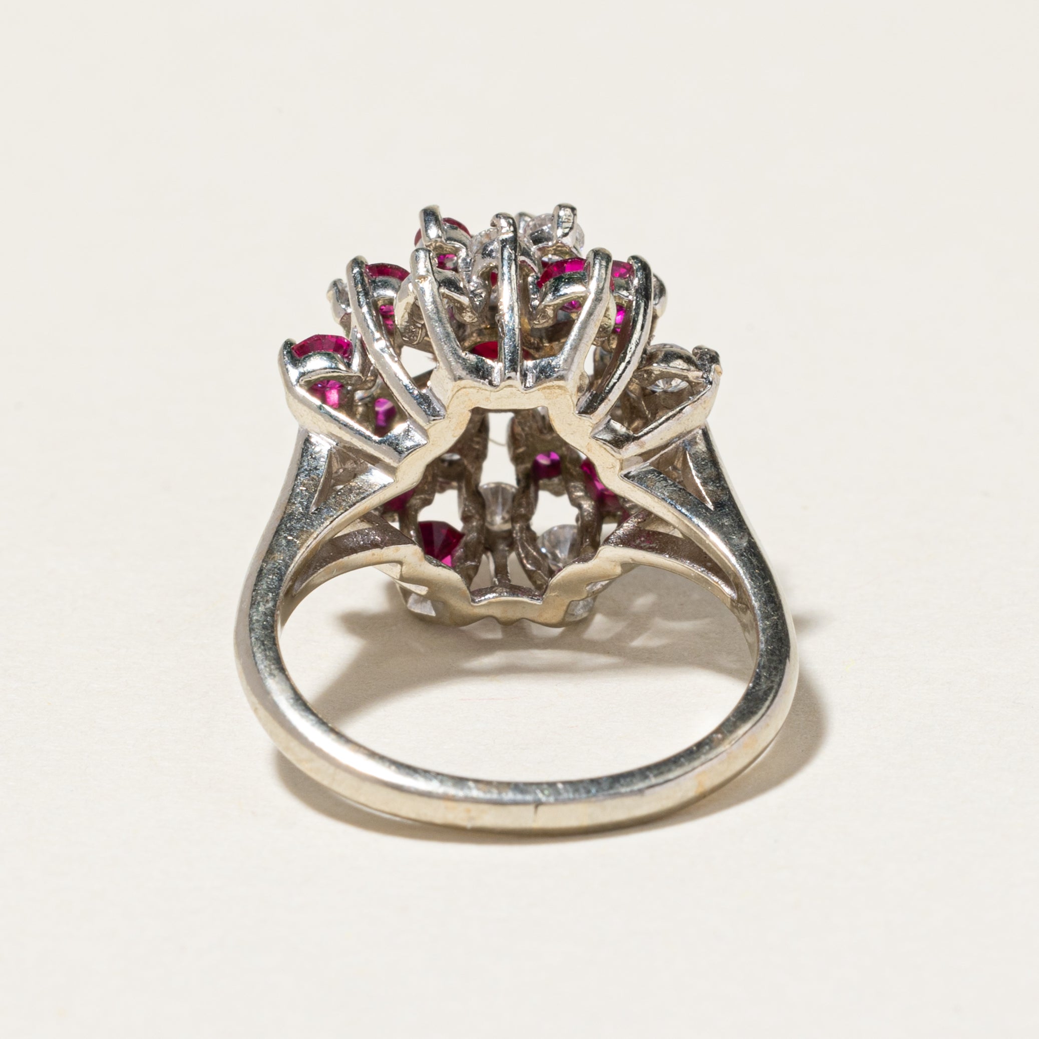 10K Gold Plated Synthetic Ruby & Diamond Cluster Cocktail Ring - 1.25ctw Gemstones, 0.44ctw Diamonds - Size 5 - Perfect for Evening Parties, Weddings & Special Occasions