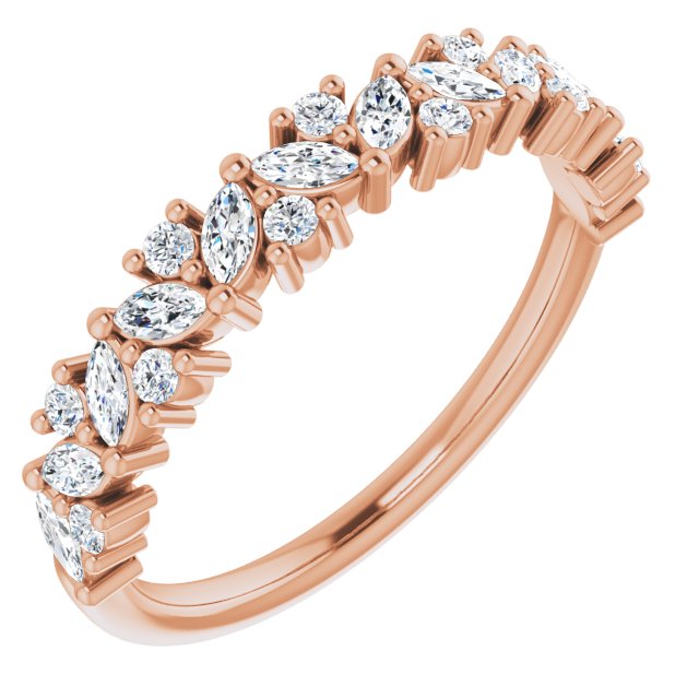 0.50 Carat Marquise and Round Diamond Wedding Band - Elegant Bridal Ring for Women, Perfect for Engagement, Anniversary, and Special Occasions