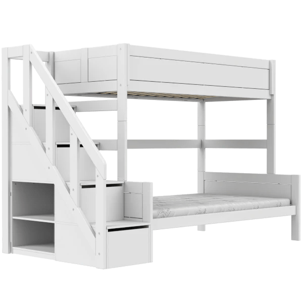 Sturdy Family Bunk Bed with Staircase - 90x200cm & 120x200cm Sizes - Perfect for Kids' Bedrooms, Guest Rooms & Small Spaces