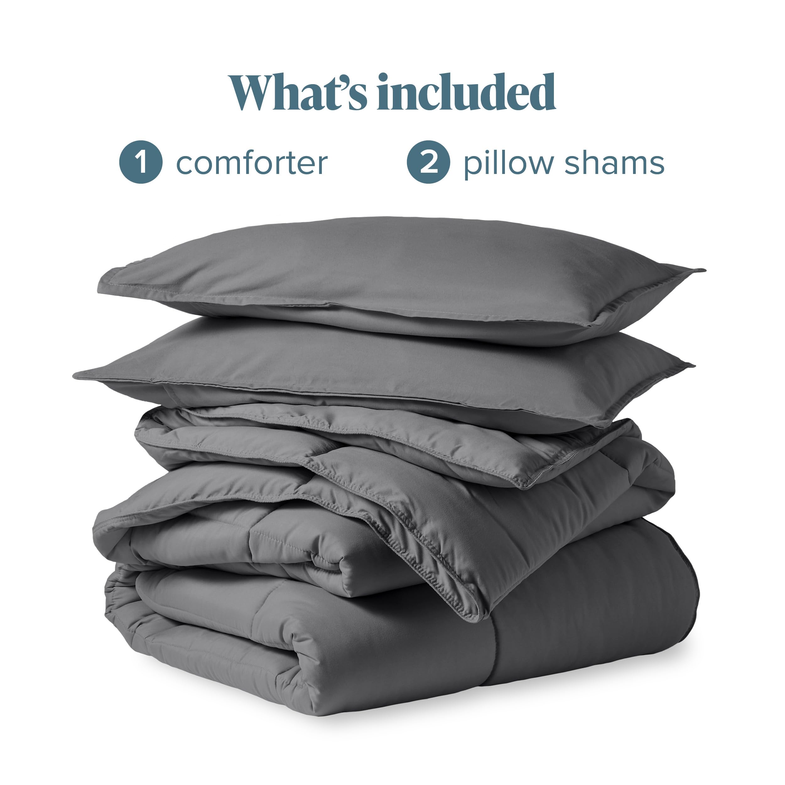 Bare Home Oversized King Comforter Set - Ultra-Soft Goose Down Alternative - Premium 1800 Series All Season Warmth - Grey - Perfect for Master Bedroom, Guest Room & Cozy Winter Nights