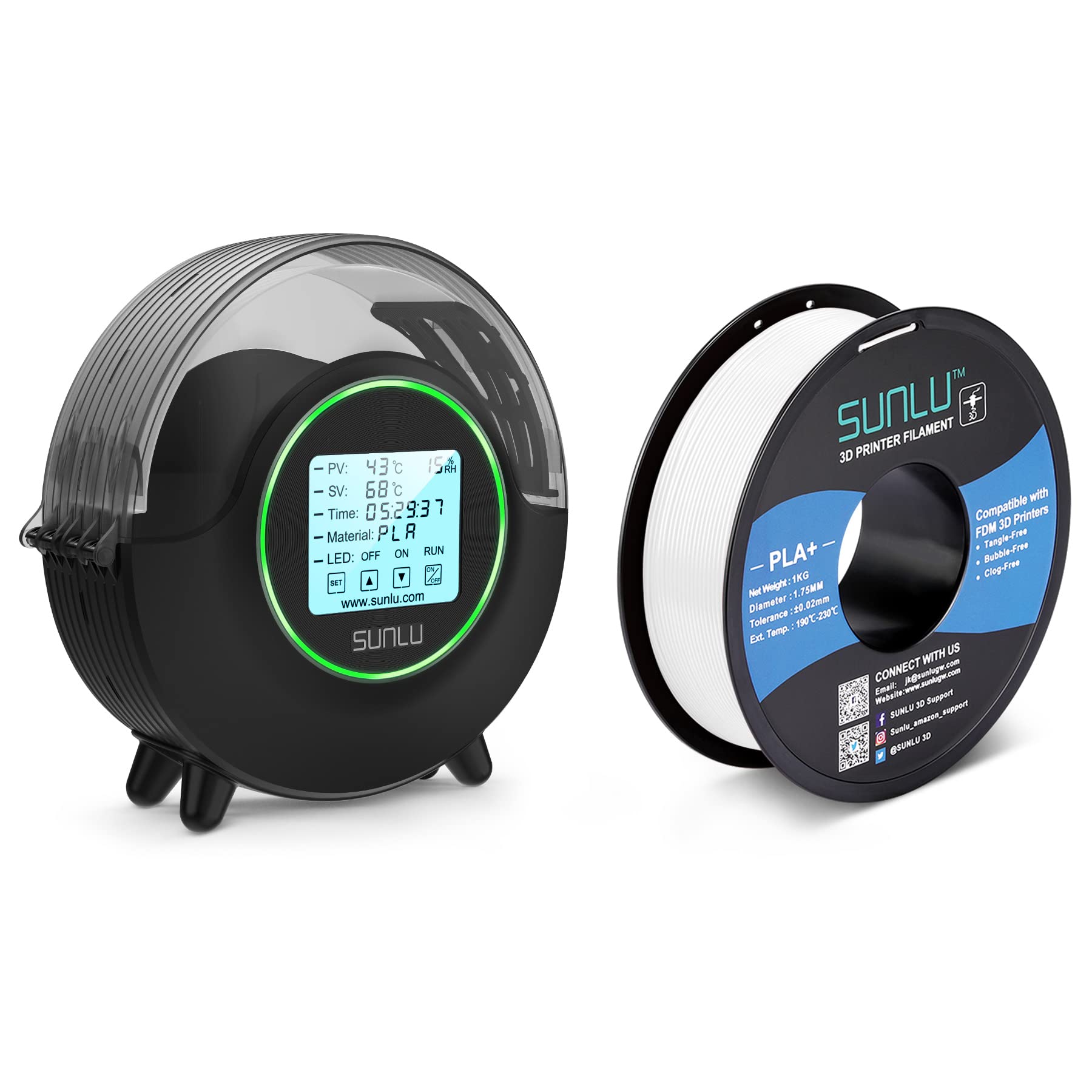 SUNLU FilaDryer S2 3D Printer Filament Dryer Box for PLA+ 1.75mm Filament with ±0.02mm Accuracy - Perfect for Moisture Control in 3D Printing Projects at Home or Office