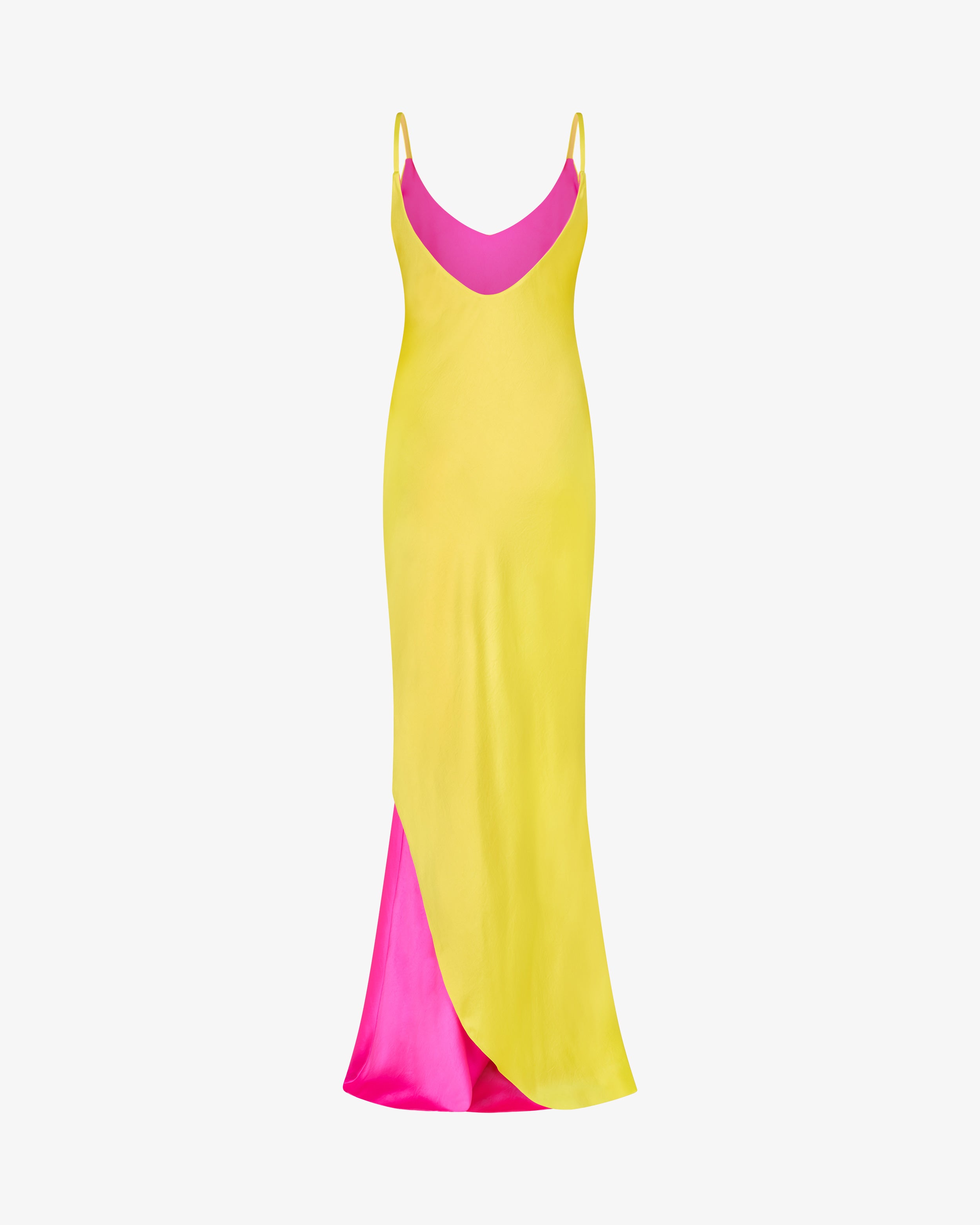 Double Layer Slip Dress for Women - Bright Yellow & Pink Flowy Nightgown - Perfect for Sleepwear, Loungewear, and Summer Dresses