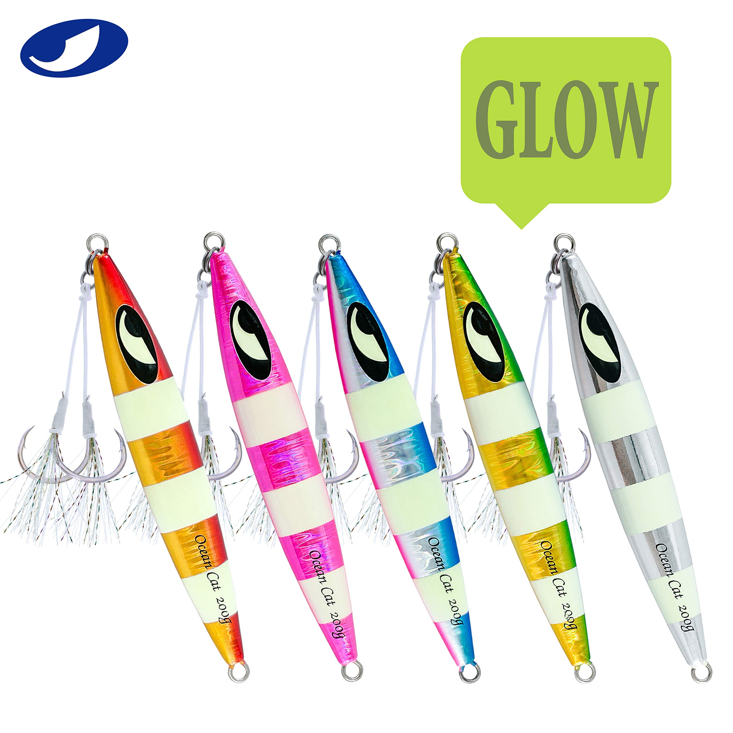OCEAN CAT Lead Metal Flat Slow Fall Pitch Fishing Jigs Lures - Sinking Vertical Jigging Bait with Butterfly Hook for Saltwater Fishing - Perfect for Deep Sea, Offshore, and Pier Fishing