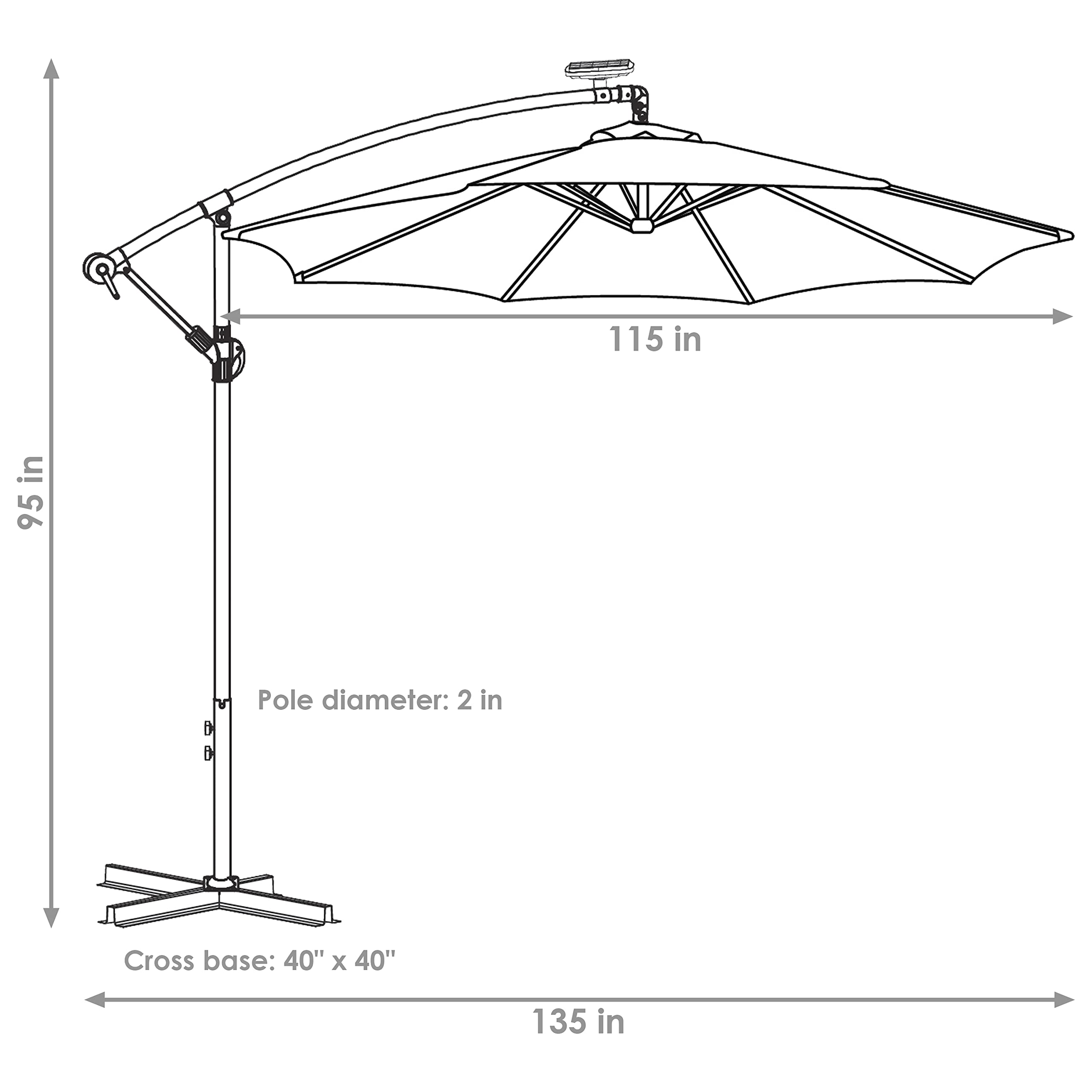 Sunnydaze 10-Foot Offset Cantilever Solar Patio Umbrella with LED Lights, Easy Crank & Sturdy Cross Base - Perfect for Poolside, Backyard, Deck, and Outdoor Dining Areas