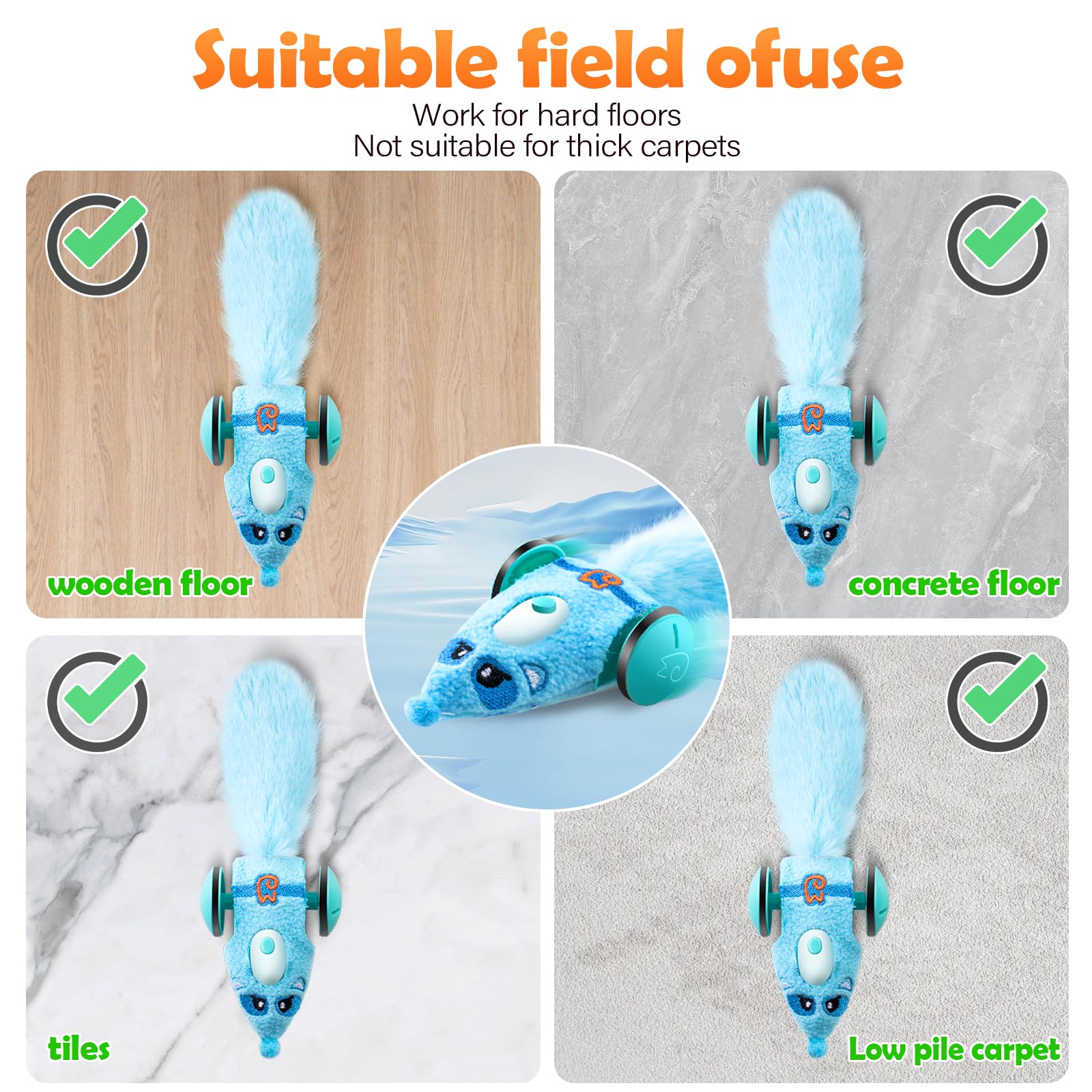 Migipaws Automatic Cat Toys - Interactive Plush Mouse Toy for Indoor Cats, Smart Moving Kitten Toy with Rechargeable Battery (Blue) - Perfect for Playtime & Exercise