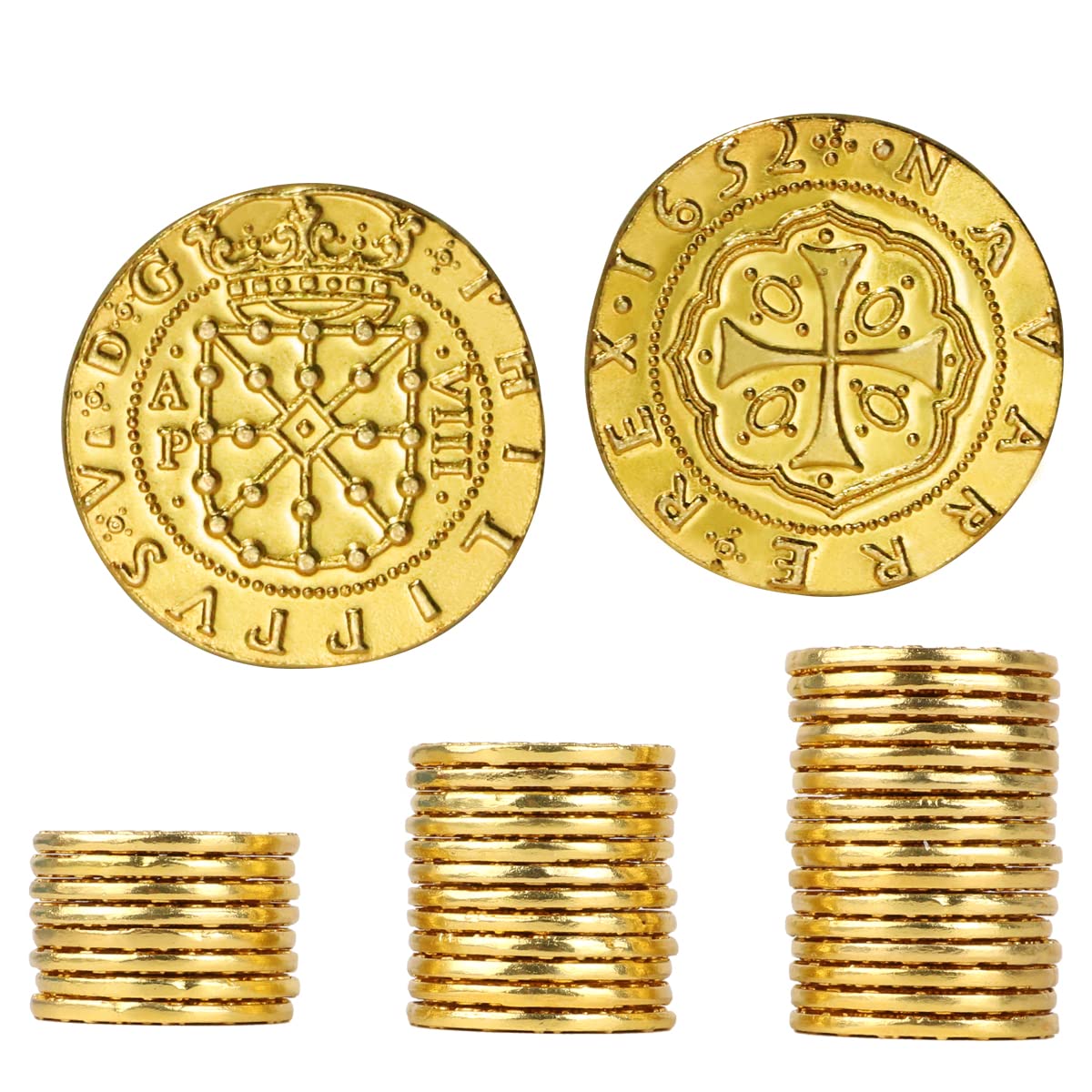 36 Gold Metal Pirate Coins - Authentic Spanish 8 Escudos Replica Treasure Set for Board Games & Kids Prizes | Realistic Money Tokens (1 Inch Diameter) - Perfect for Pirate Themed Parties, Treasure Hunts & Educational Play