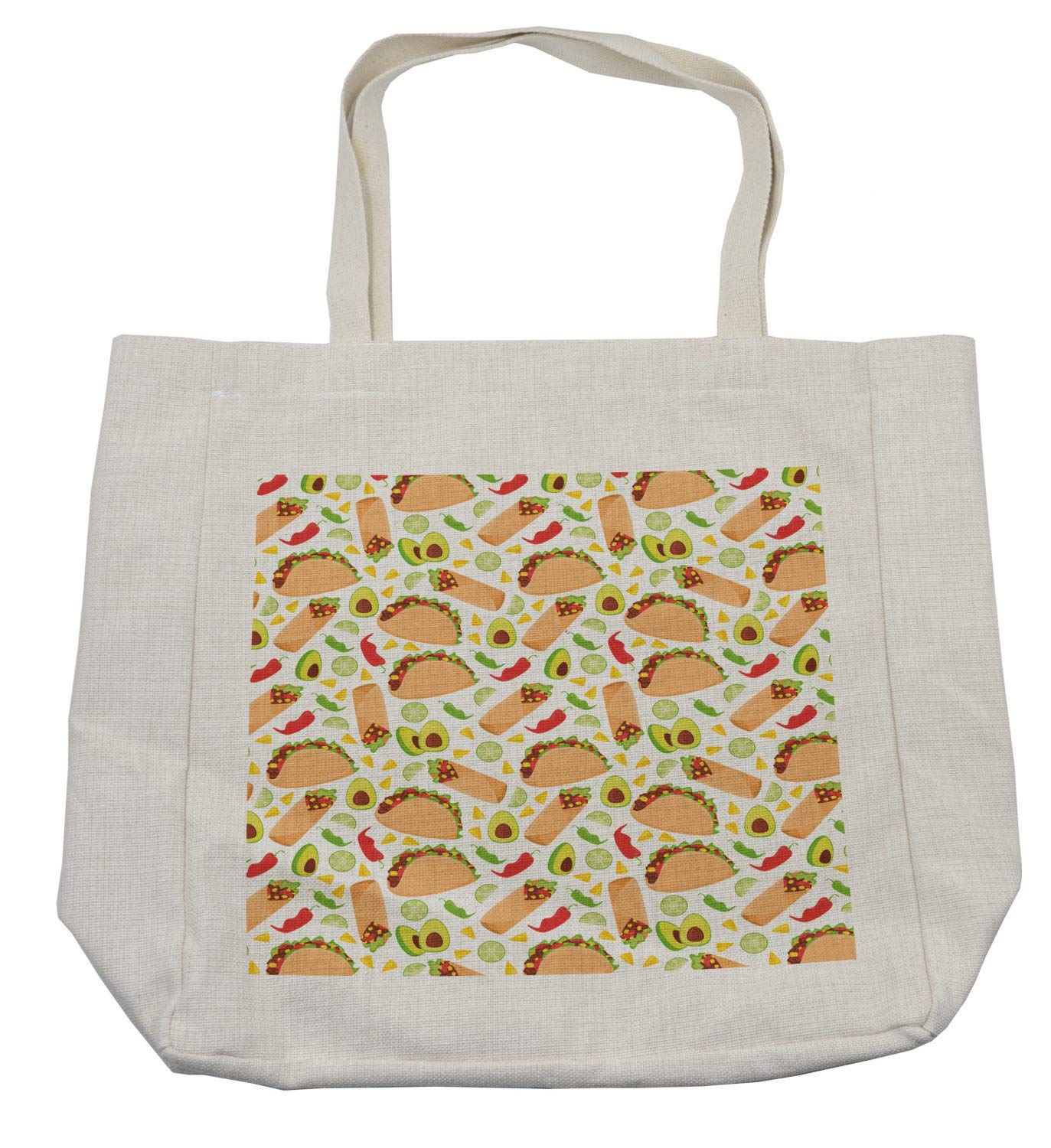 Eco-Friendly Reusable Grocery Bag - Vibrant Mexican Snacks & Fruits Print, 15.5