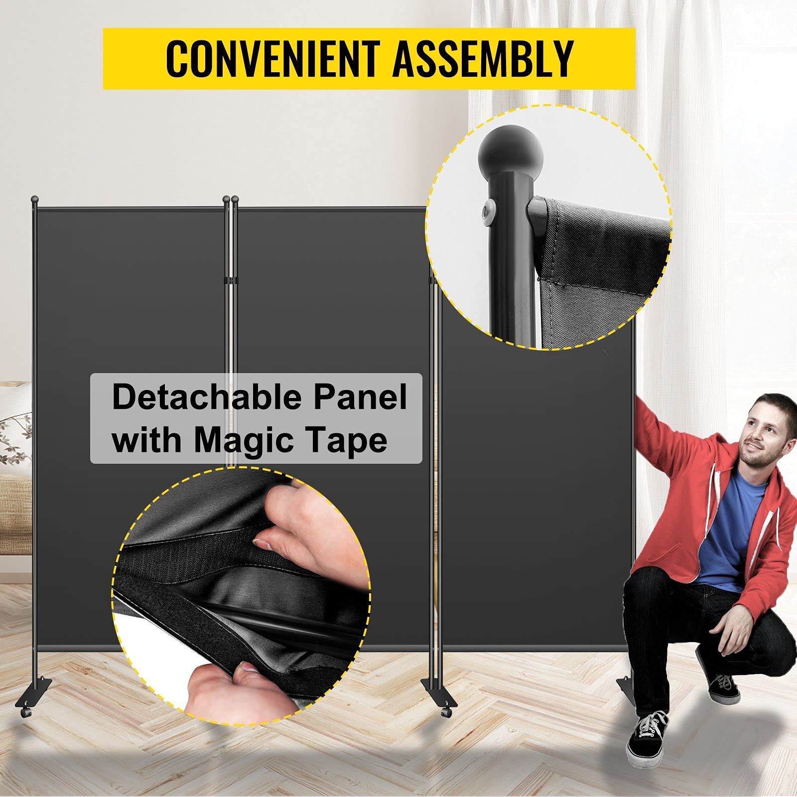 3-Panel Room Divider on Wheels - 102