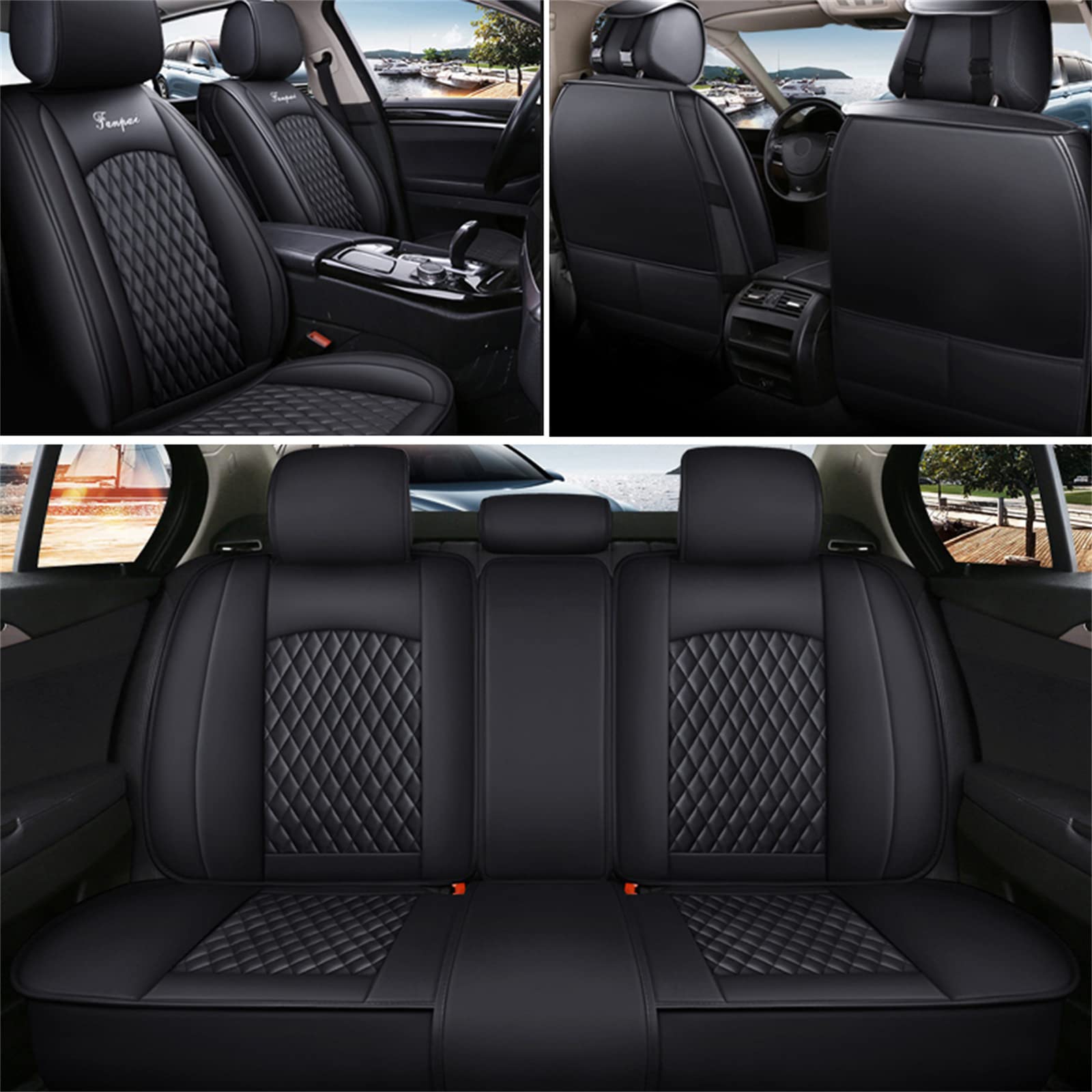 Volvo V50 2005-2011 Waterproof Leather Car Seat Covers Full Set - Front & Rear Seat Protectors (Black, CT08) | Durable Automotive Protection for Daily Commute & Road Trips