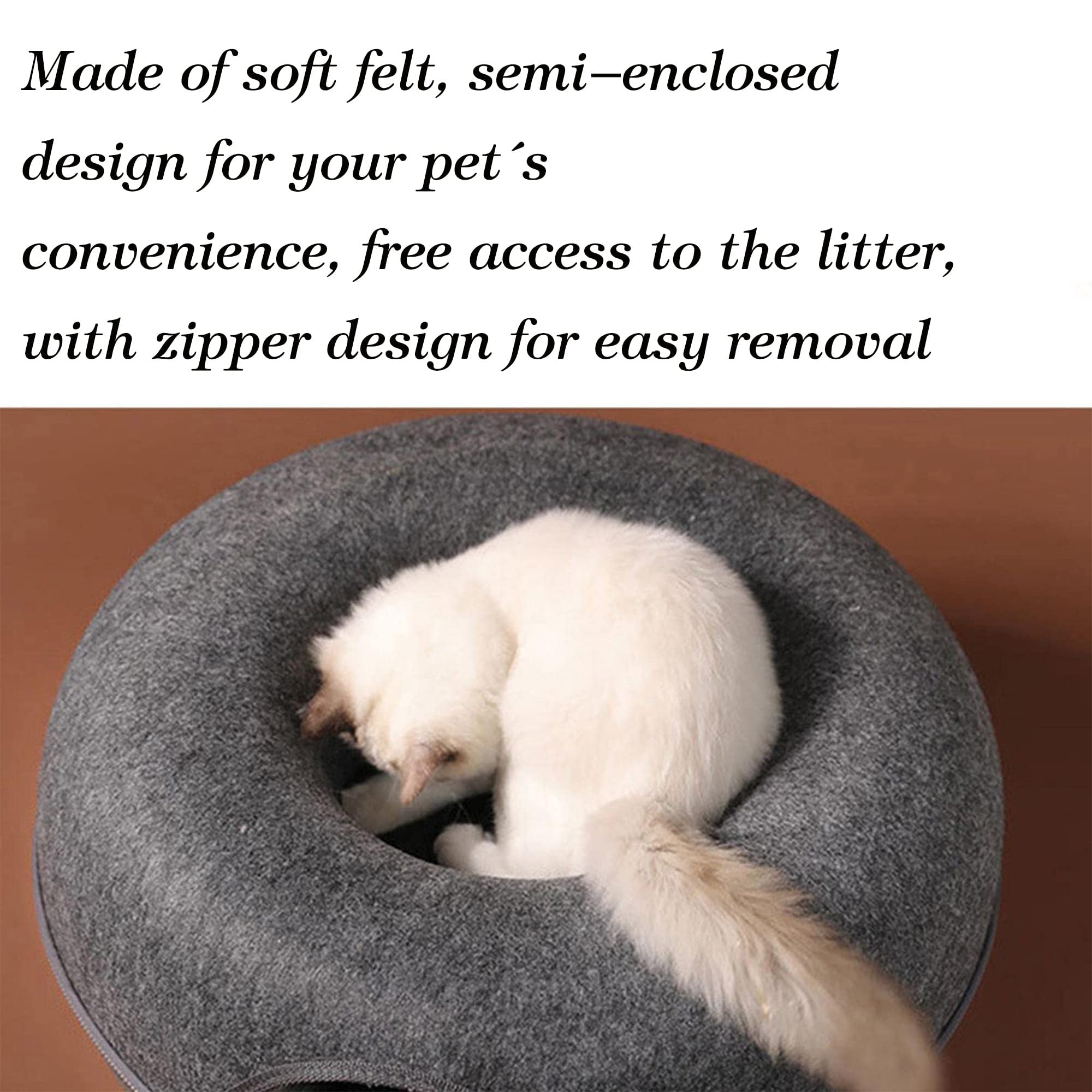 Soft Felt Cat Tunnel Bed - Removable & Washable Donut Cat Nest for All Seasons - Semi-Closed Pet Bed for Cats & Small Dogs - Perfect for Playtime, Napping & Cozy Hideaways