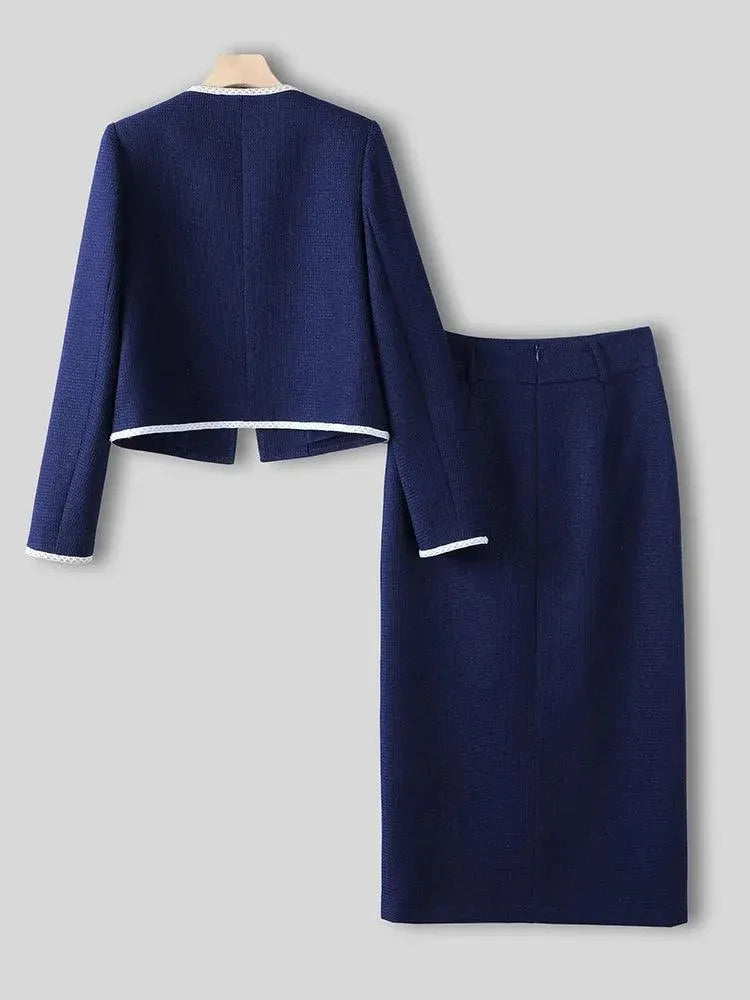 Women's Winter Skirt Suit - Elegant Long Skirt with Front Slit for Office, Party & Formal Events | Warm & Stylish Outfit for Cold Weather