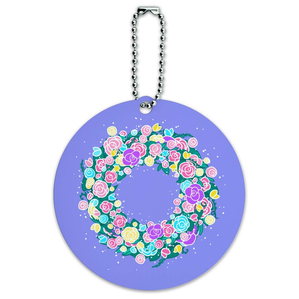 Spring Floral Wreath Round Luggage ID Tag - Waterproof Suitcase Name Tag for Carry-On Bags - Perfect for Travel Identification & Suitcase Decoration