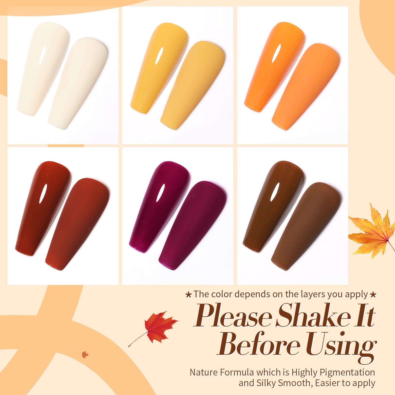 6 Colors Gel Nail Polish Set - Elk Maple 7ml Long Lasting Soak Off UV LED Nail Art Kit for Home Salon & Professional Manicure