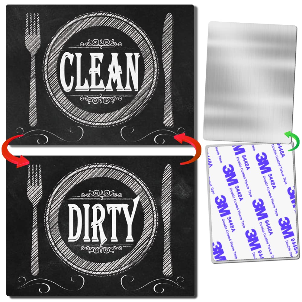 Dishwasher Magnet Clean Dirty Sign - Double Sided Stainless Steel Plate, Flexible Flip 3x4 Inch Black & White Chalkboard - Perfect for Kitchen, Office, or RV Organization