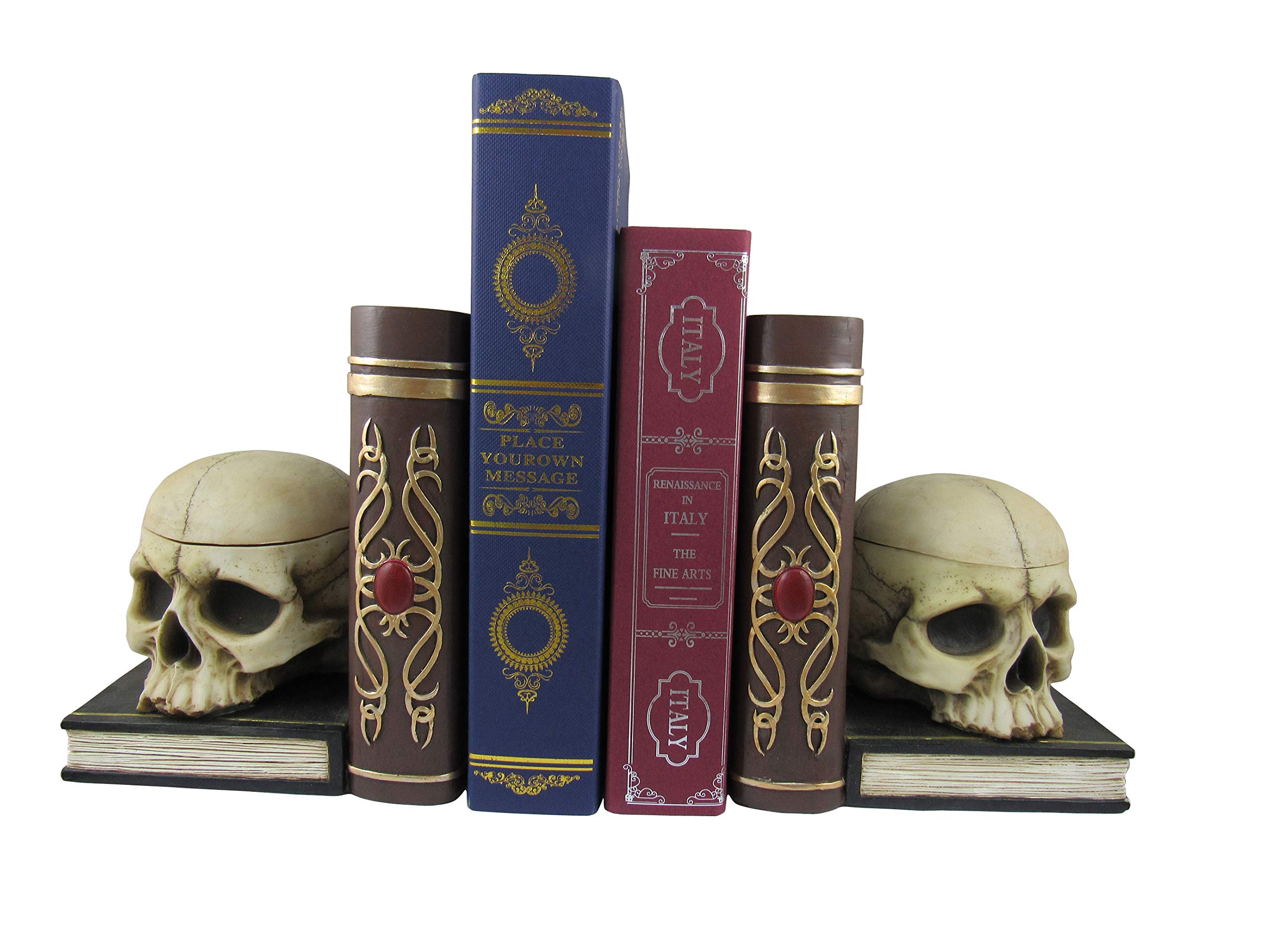 Gothic Skull Decorative Bookends with Small Trinket Box - 12