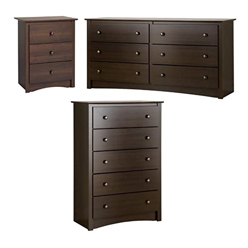 Home Square 3-Piece Bedroom Set - 6-Drawer Dresser & 3-Drawer Nightstand - Modern Wooden Chest Furniture for Master Bedroom, Guest Room & Apartment Decor