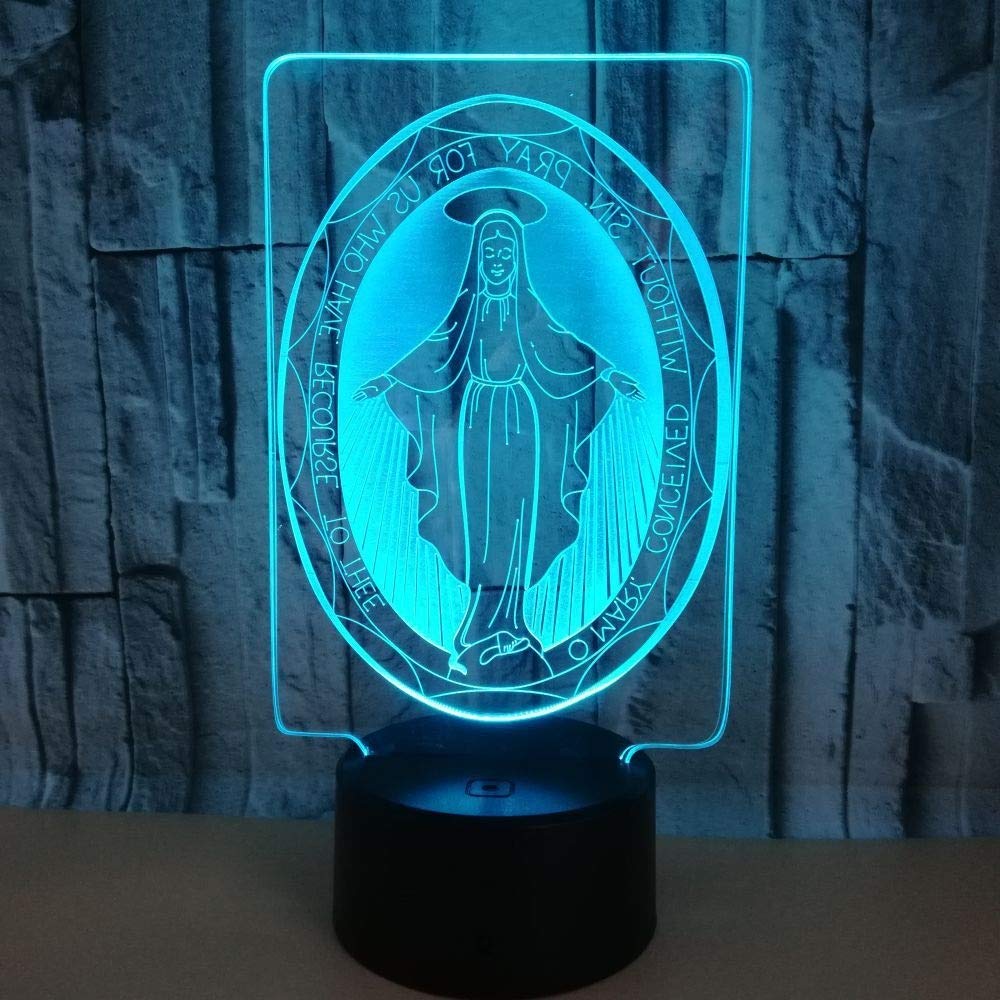 Virgin Mary LED Night Light - 3D Colorful Gradient Touch Remote USB Lamp for Bedside, Desk, Home Decor (20x13cm) | Perfect Gift for Thanksgiving, Christmas, Birthday | Creates Romantic Ambience in Bedroom, Prayer Room, or Living Space