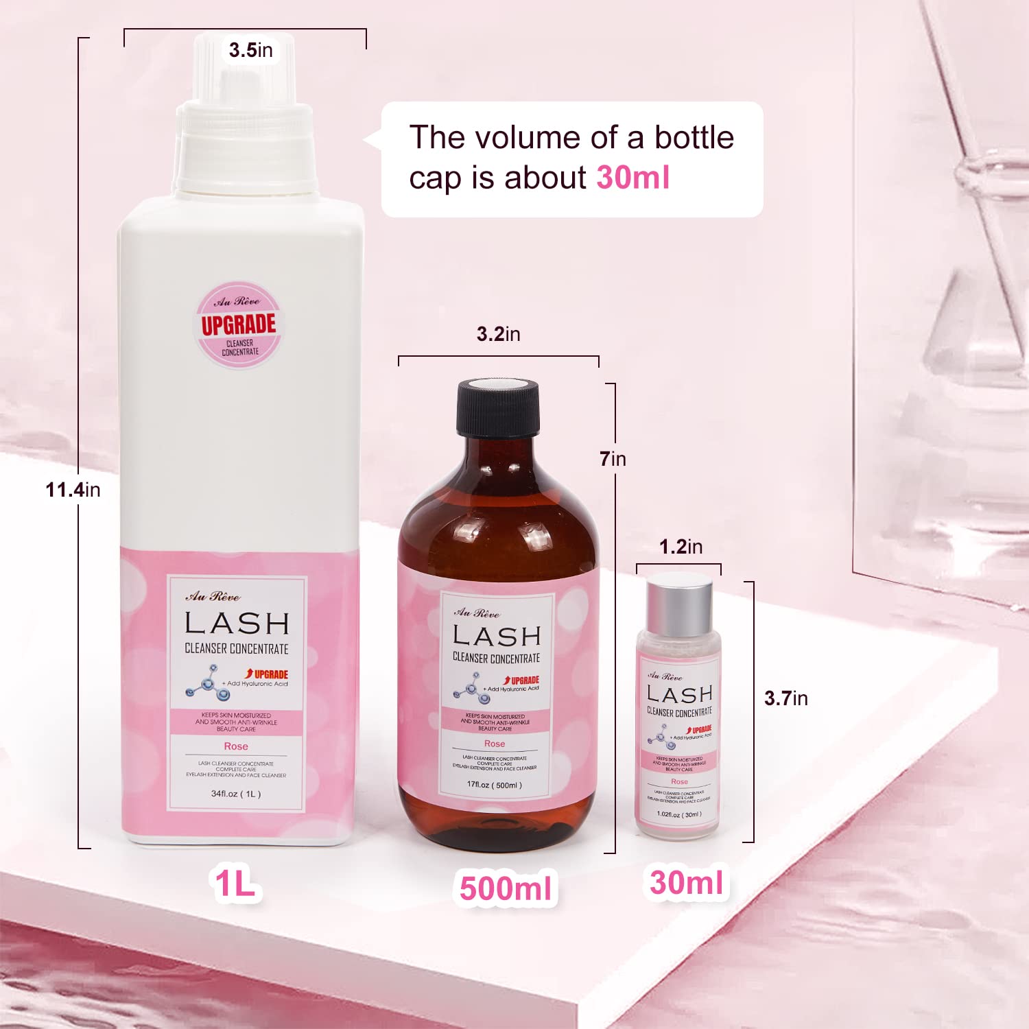30ml Lash Shampoo Concentrate with Hyaluronic Acid - Makes 180ml Eyelash Cleanser | Salon-Grade Formula | Rose Scented | Perfect for Eyelash Extensions & Daily Lash Care