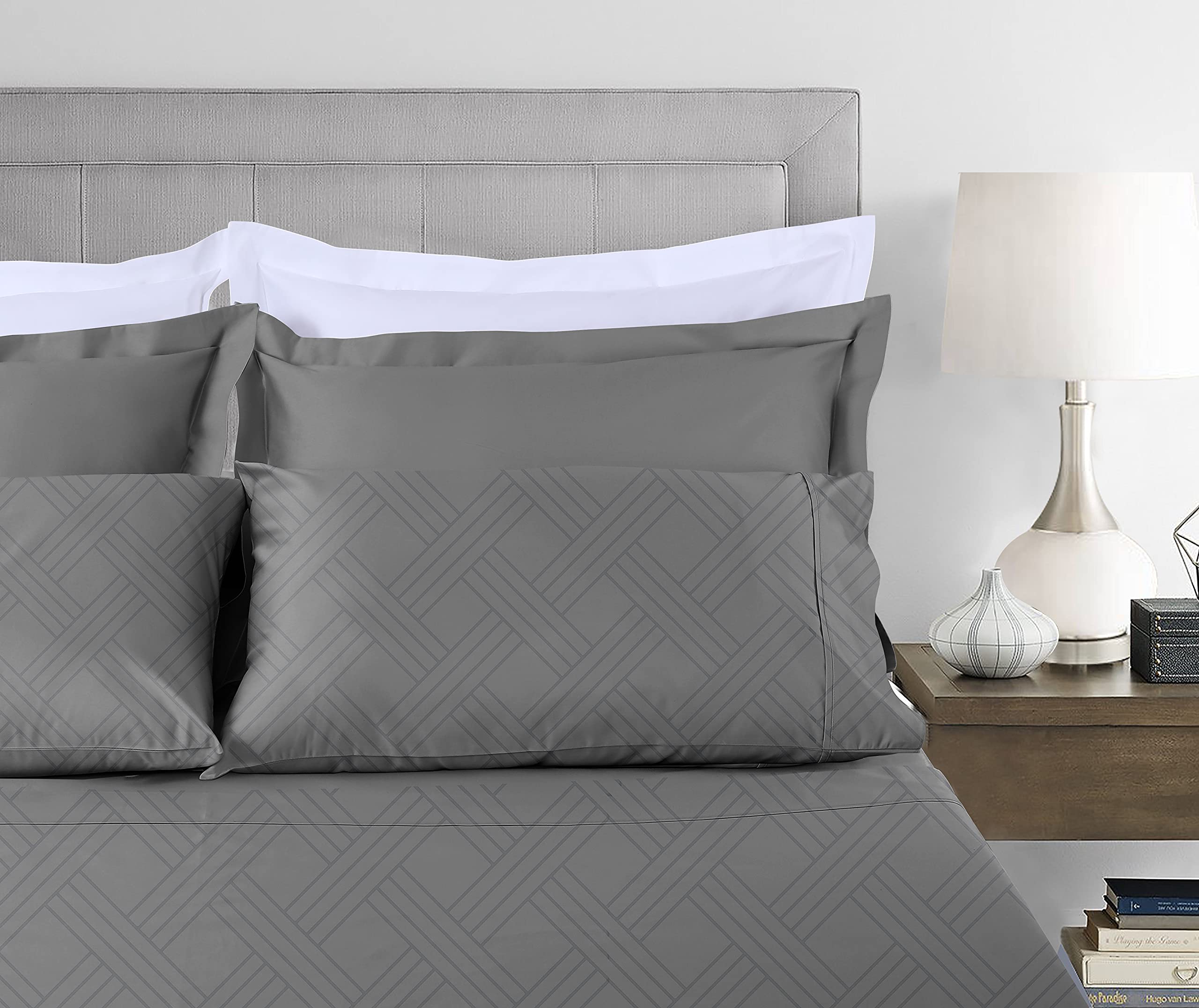 Luxury 100% Cotton 800 Thread Count Jacquard Bed Sheets Set - 4 Piece Striped Damask Bedding with Deep Pocket Fits Mattress 18