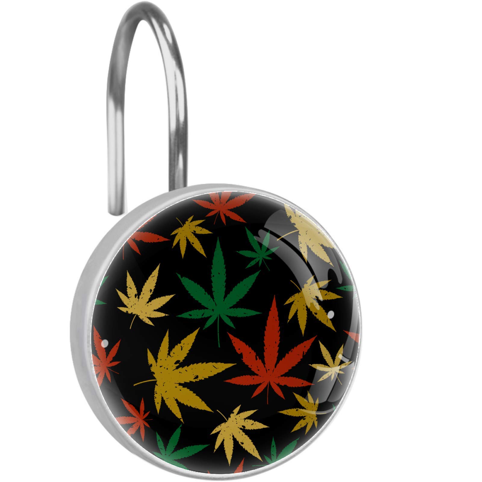 Retro Cannabis Leaf Pattern Crystal Glass Shower Curtain Hooks - Set of 12 Round Shower Rings for Bathroom Decor, Vintage Marijuana Theme Bath Accessories - Perfect for Bohemian, Hippie or 420-Themed Bathrooms