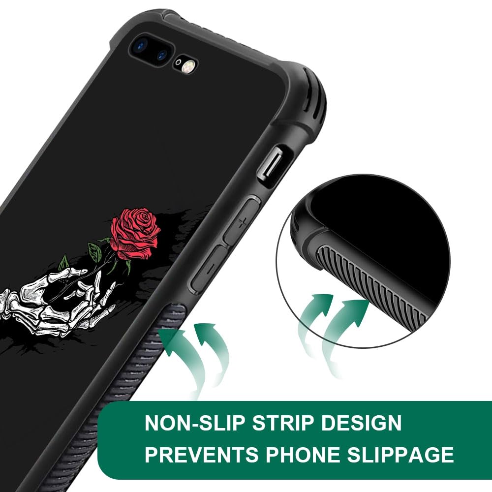 CARLOCA Skull Hand Holding Rose iPhone 7/8/SE 2020 Case - Shockproof Anti-Scratch Hard Back Cover for iPhone 7, iPhone 8, iPhone SE 2nd Gen - Trendy Protective Phone Case for Girls & Boys - Perfect for School, Work, and Everyday Use
