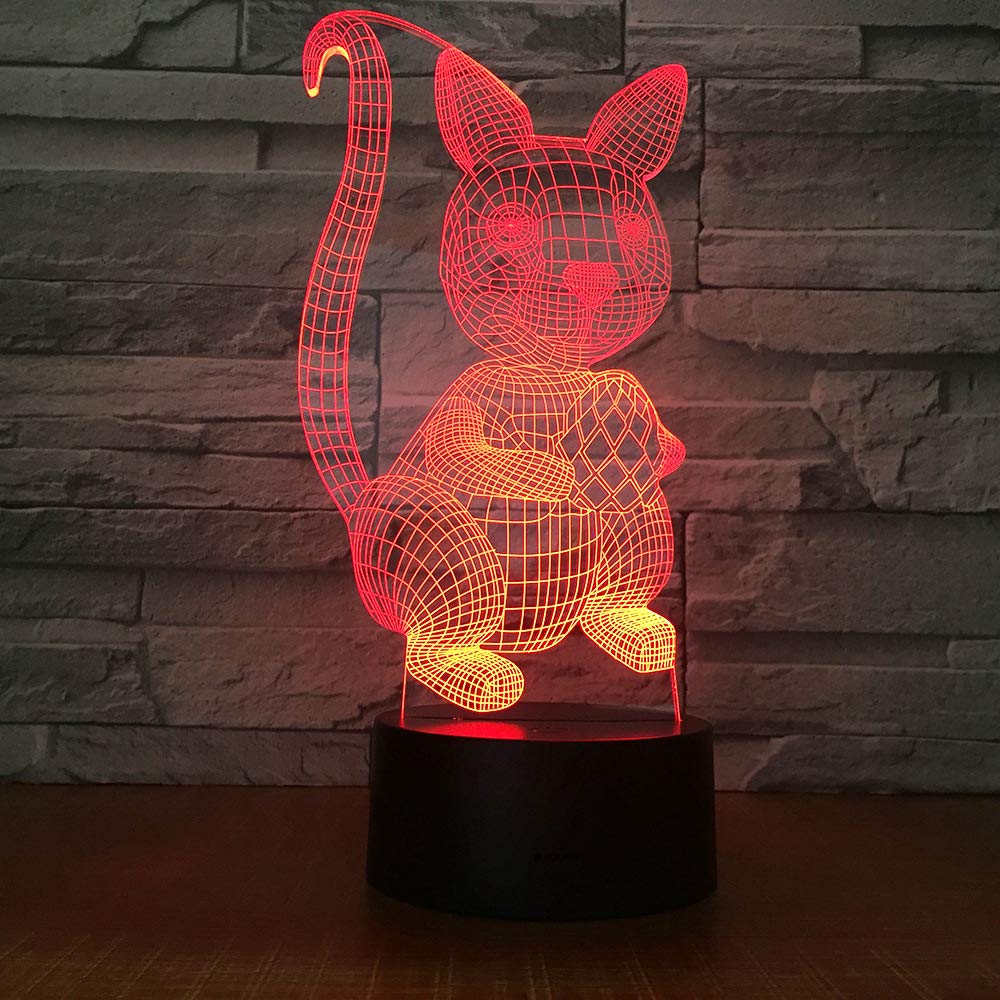 3D Squirrel Night Light Lamp - 7 Color Changing LED Illusion Night Light with Touch Switch, USB Powered, Acrylic ABS Base - Perfect for Kids' Room, Nursery, Bedside Table, and Home Decor (Bus Design)