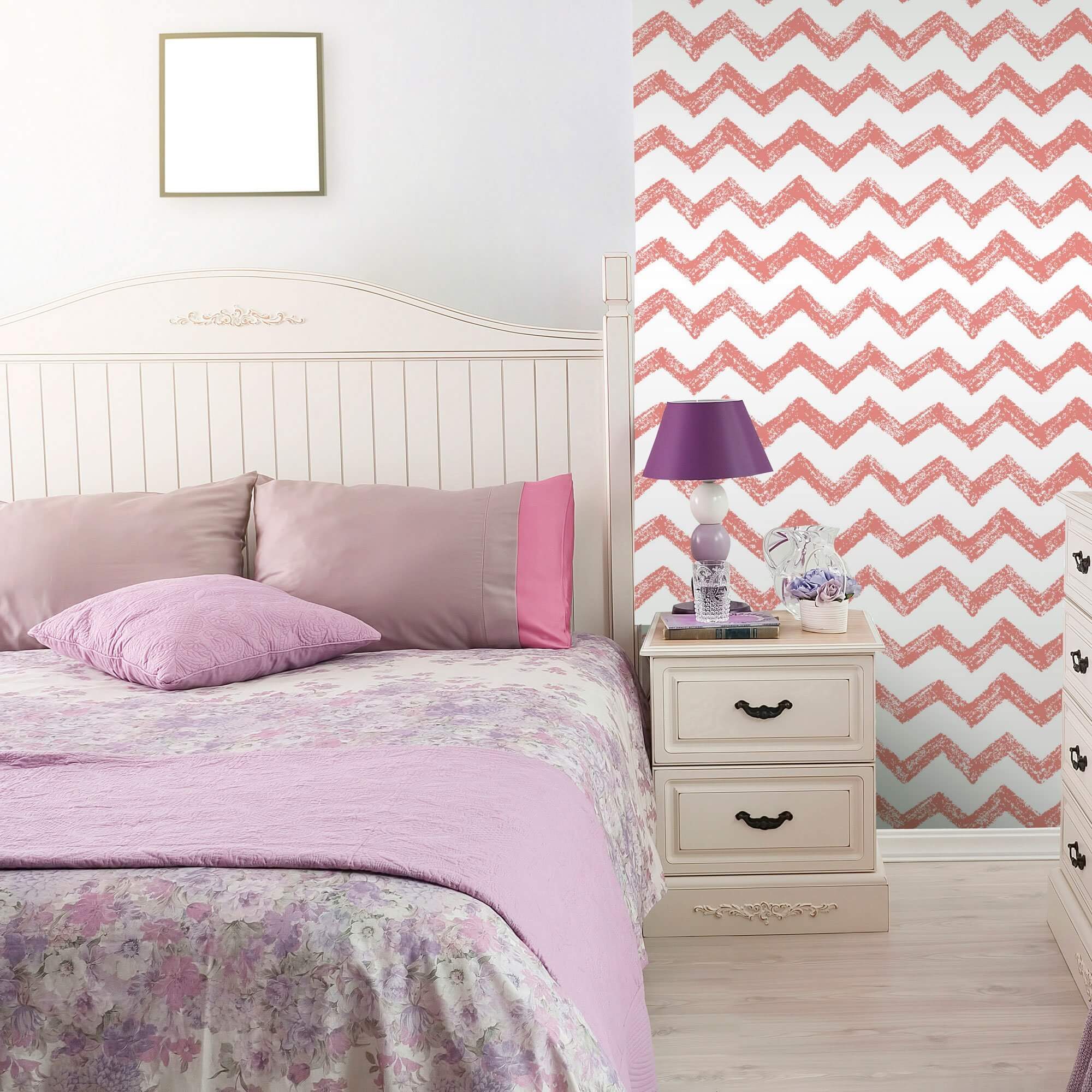 Red and White Chevron Geometric Peel and Stick Removable Wallpaper - Self-Adhesive Decorative Wall Covering for Bedroom, Living Room, Nursery & Office Decor - 360b