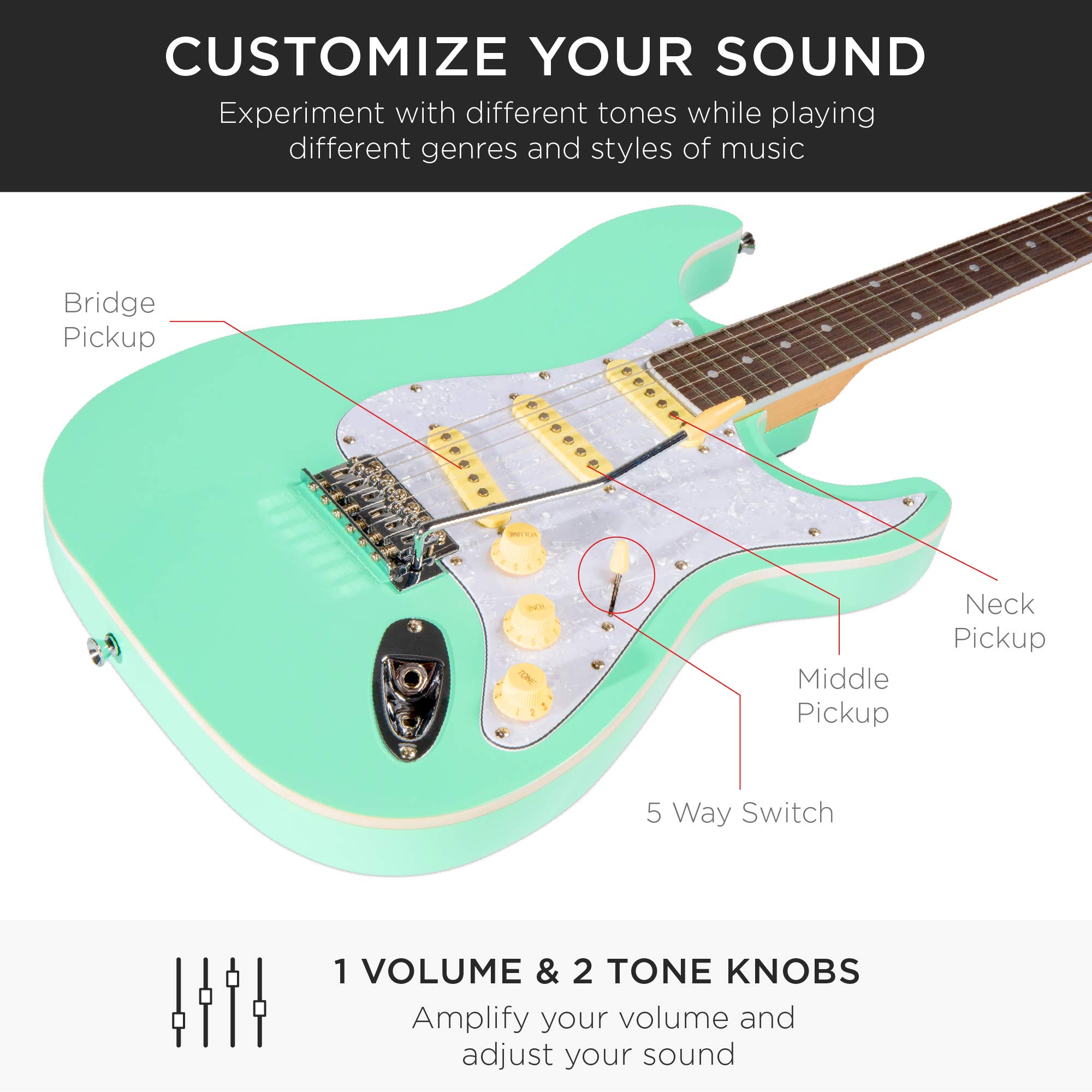 Best Choice Products 39-Inch Full Size Beginner Electric Guitar Starter Kit with Case, Strap, 10W Amp, Strings, Pick & Tremolo Bar - SoCal Green | Perfect for Beginners, Practice, Live Performances & Home Studio Recording