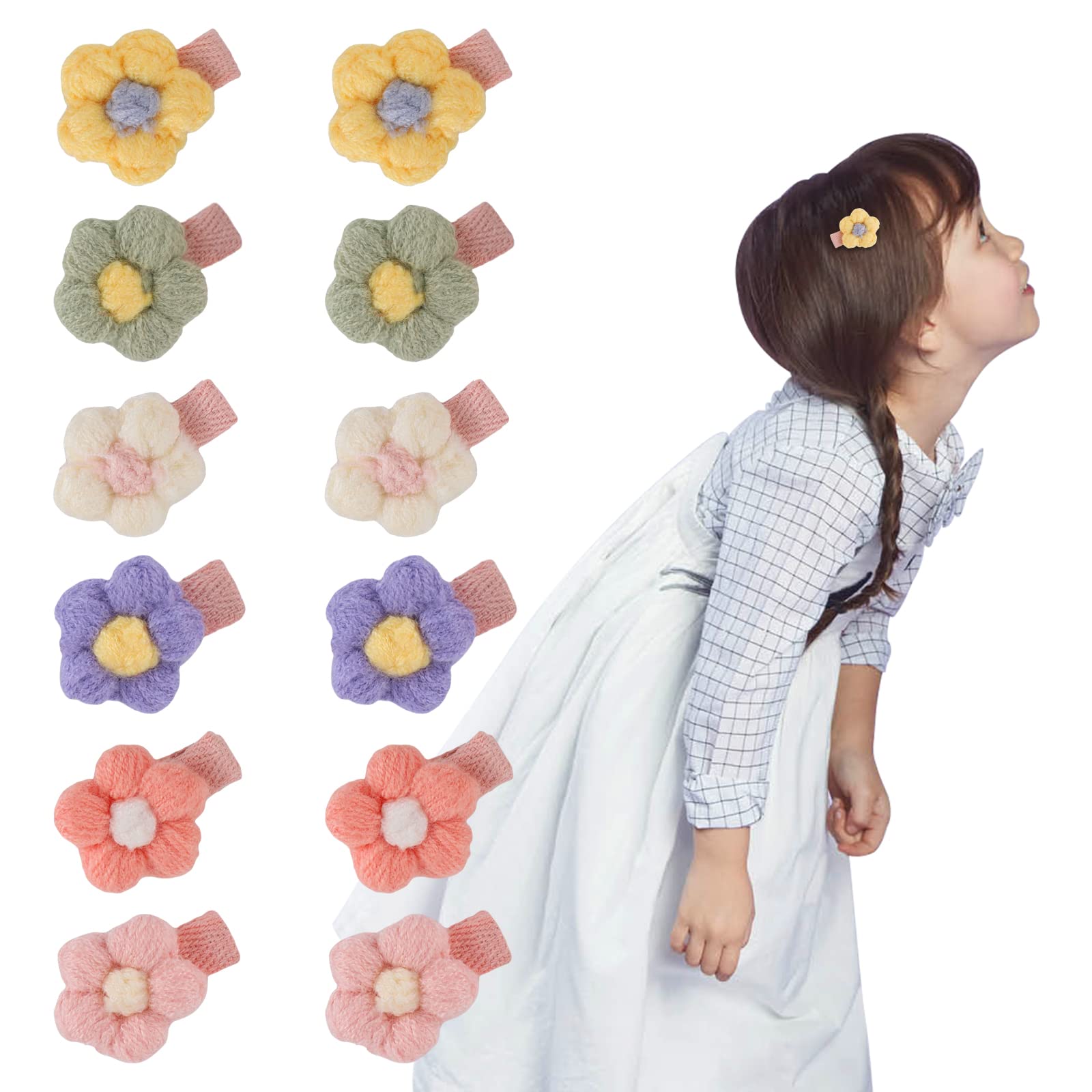 12PCS Baby Hair Clips Set - Soft Plush Flower Hairpins for Girls, Cute Hair Accessories for Toddlers & Infants - Perfect for Parties, Photos & Daily Styling