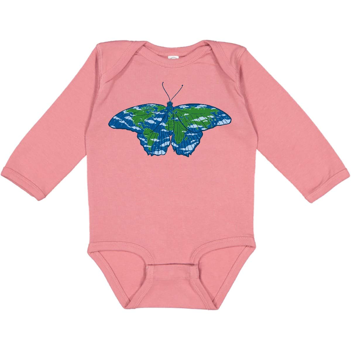Inktastic Beautiful Earth Butterfly Long Sleeve Baby Creeper - Soft Organic Cotton Onesie for Newborns & Infants - Perfect for Playtime, Photo Shoots & Earth Day Celebrations