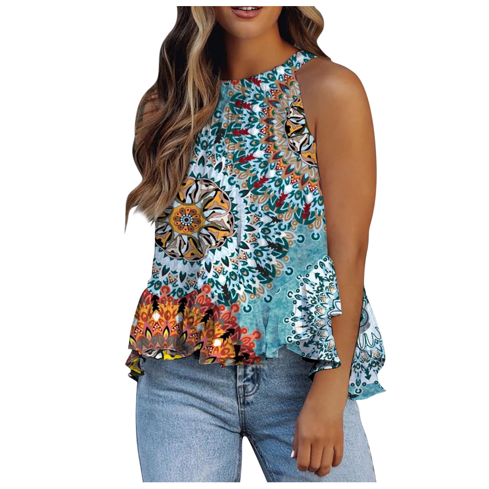 KAMEMIR Women's Summer Sleeveless Tie-Dye Tank Top - Loose Casual Tunic Blouse for Beach, Yoga & Everyday Wear