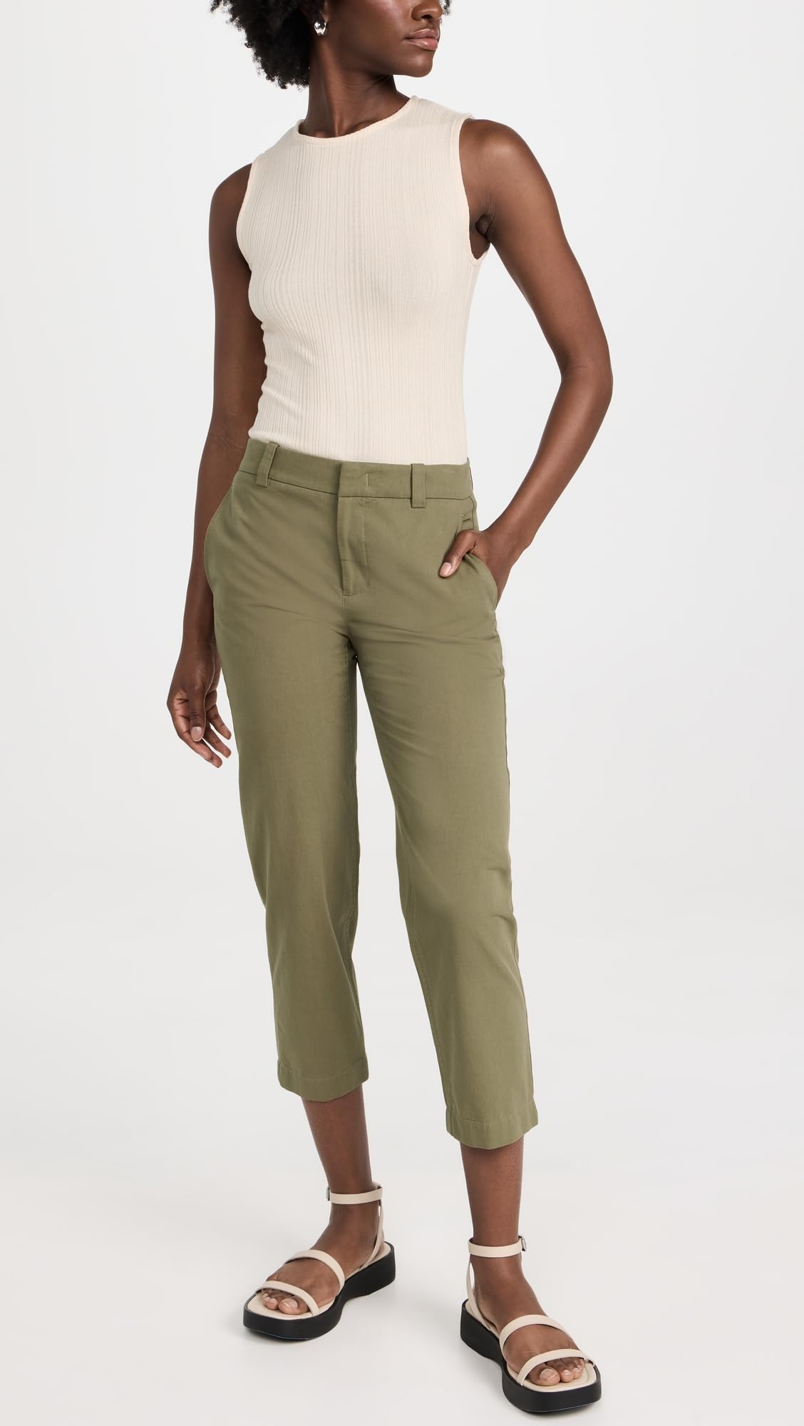 Vince Women's Mid Rise Washed Cotton Crop Pants - Comfortable Casual Pants for Women, Perfect for Work, Travel and Everyday Wear