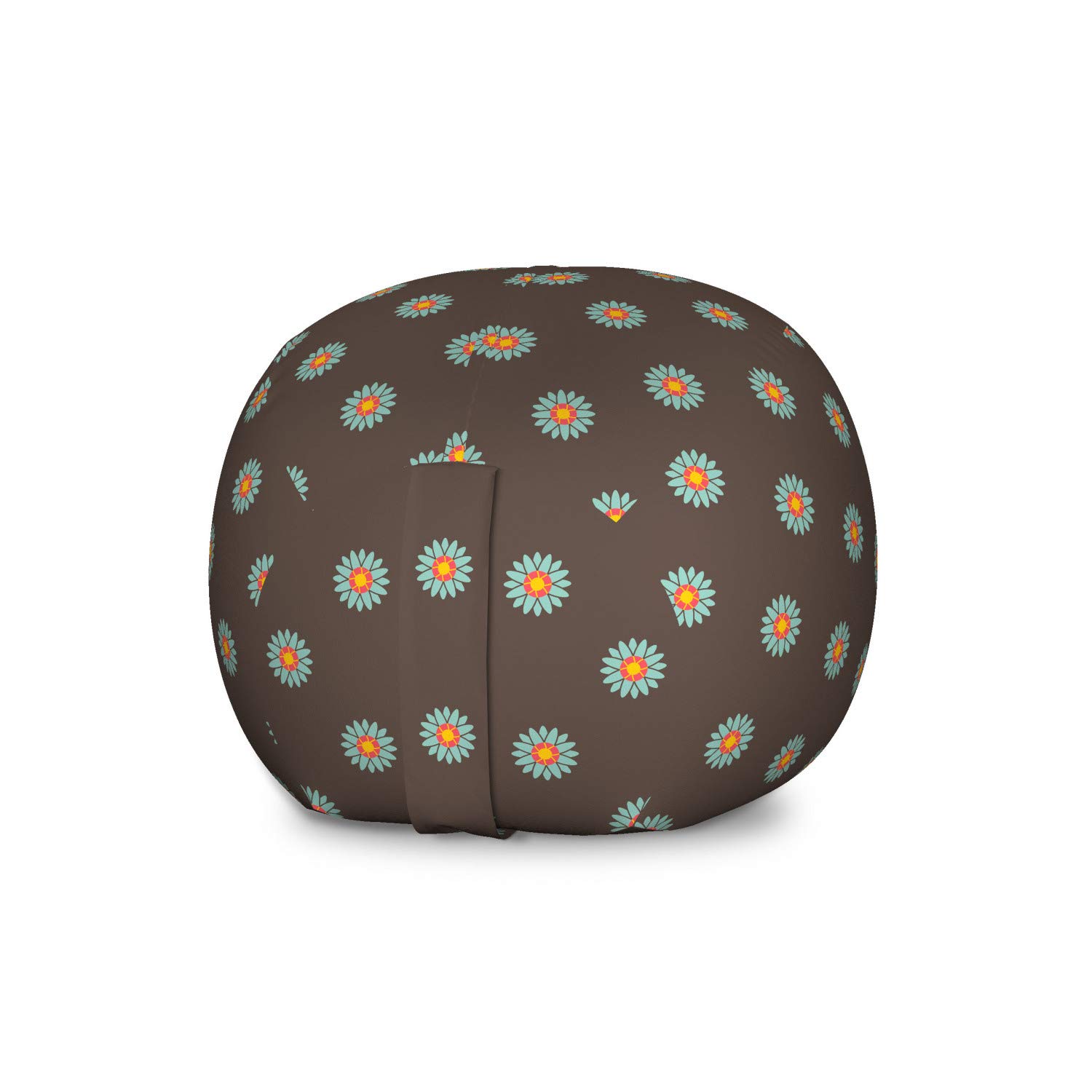Ambesonne Large Washable Toy Storage Bag Chair - Yellow Brown Floral Design, Blossoming Flower Retro Pattern, Stuffed Animal Organizer (Cocoa Seafoam) - Perfect for Kids' Room, Nursery, Playroom & Home Organization