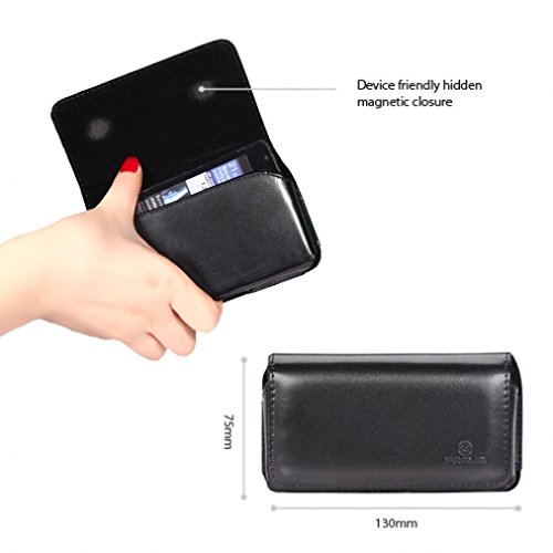 Premium Black Leather Sideways Phone Holster with Swivel Belt Clip for AT&T Samsung Galaxy S5 Mini - Secure Carry Case for Work, Outdoor & Active Lifestyle
