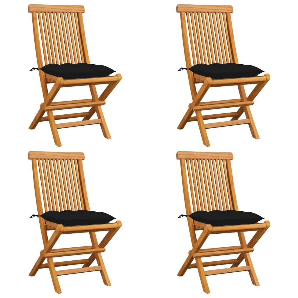 vidaXL 4-Piece Patio Chairs Set with Cushions - Outdoor Folding Teak Wood Bistro Chairs for Garden, Poolside, Porch & Backyard - Durable Solid Wood Furniture for Relaxing & Entertaining Outdoors