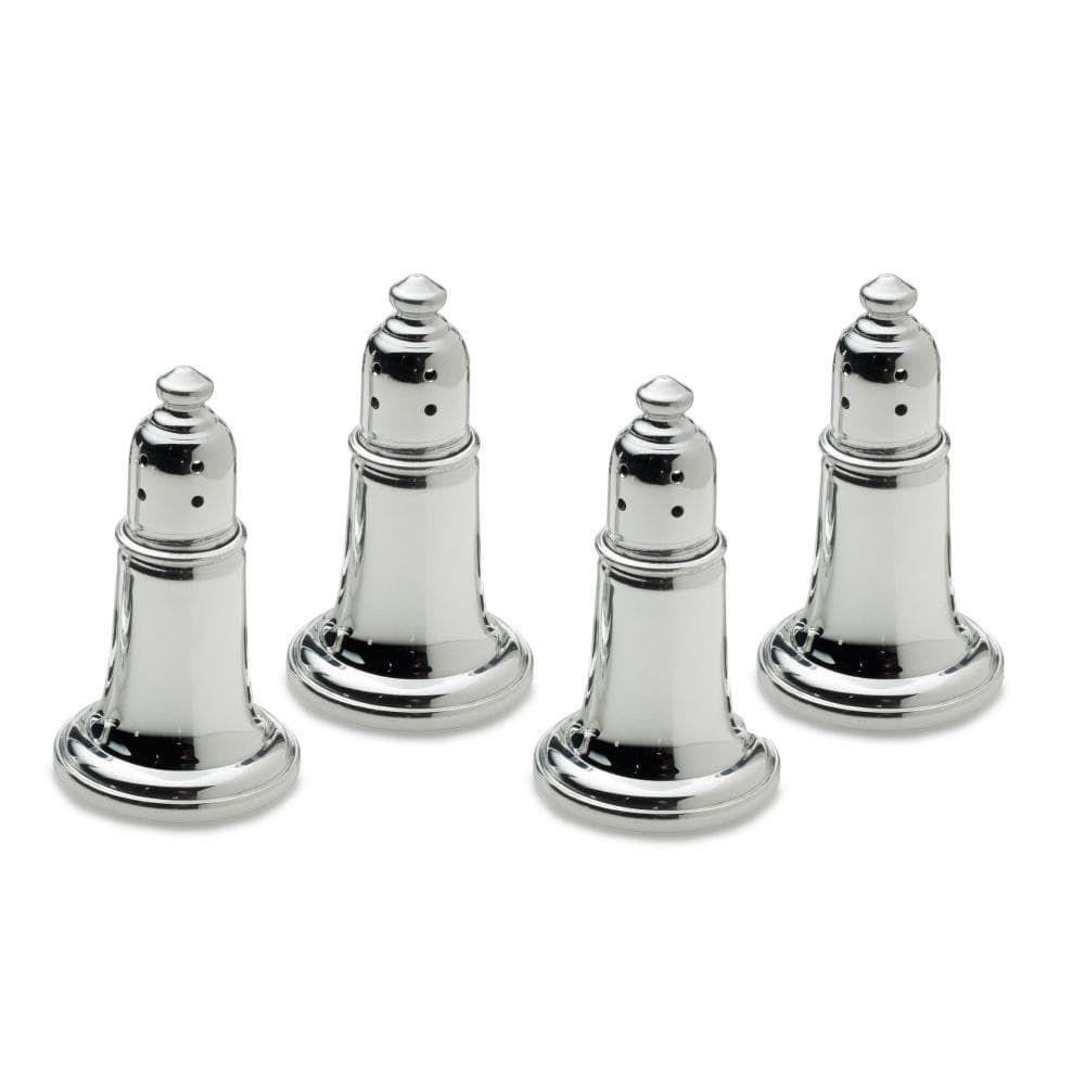 Premium Set of 4 Elegant Pewter Salt and Pepper Shakers - Classic Dining Table Essential for Home Kitchen, Restaurant & Gift Giving