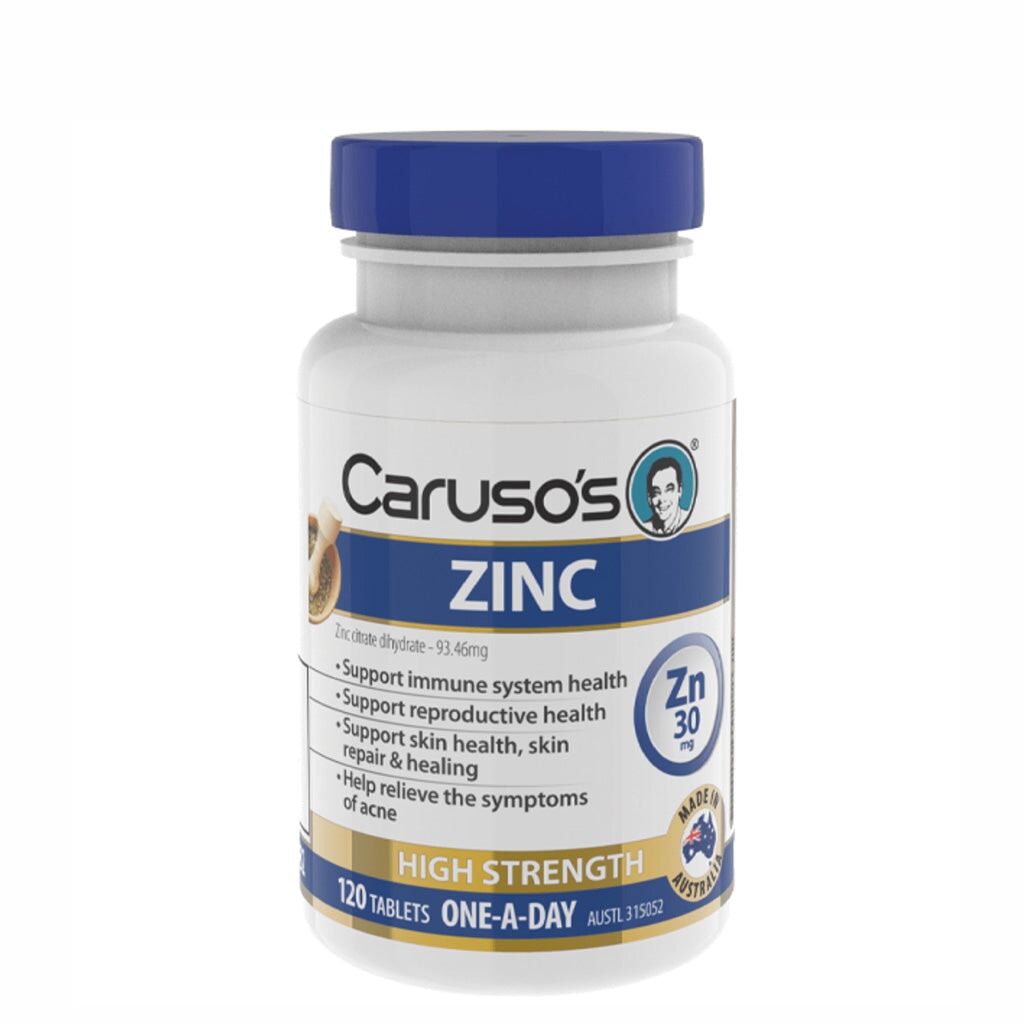 Caruso's Zinc 120T - Premium Zinc Supplement for Immune Support & Skin Health | Vegan, Gluten-Free | Daily Wellness for Adults & Kids | Perfect for Cold Season & Active Lifestyles