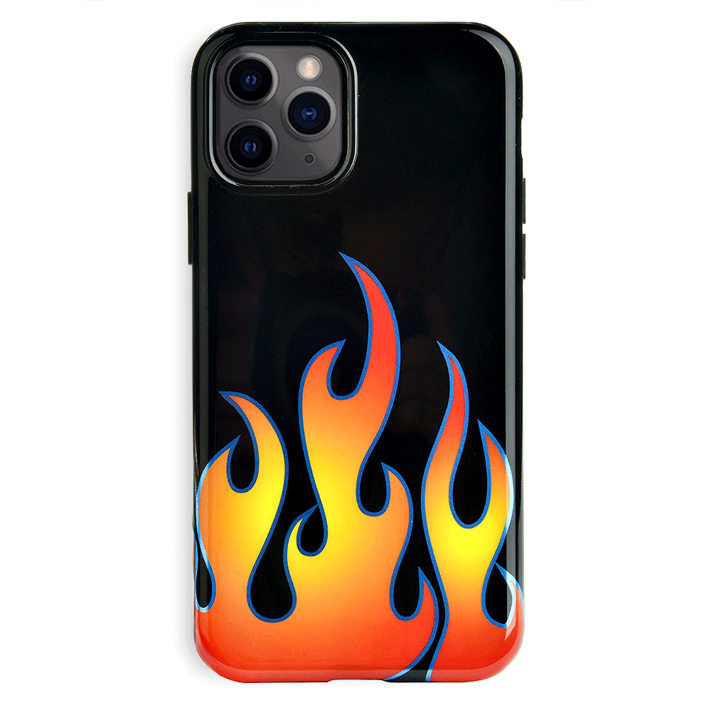 Blue Chrome Flames iPhone Case - Shockproof Protective Cover for iPhone 13/14/15 Pro Max - Stylish Glossy Design for Everyday Use & Gaming