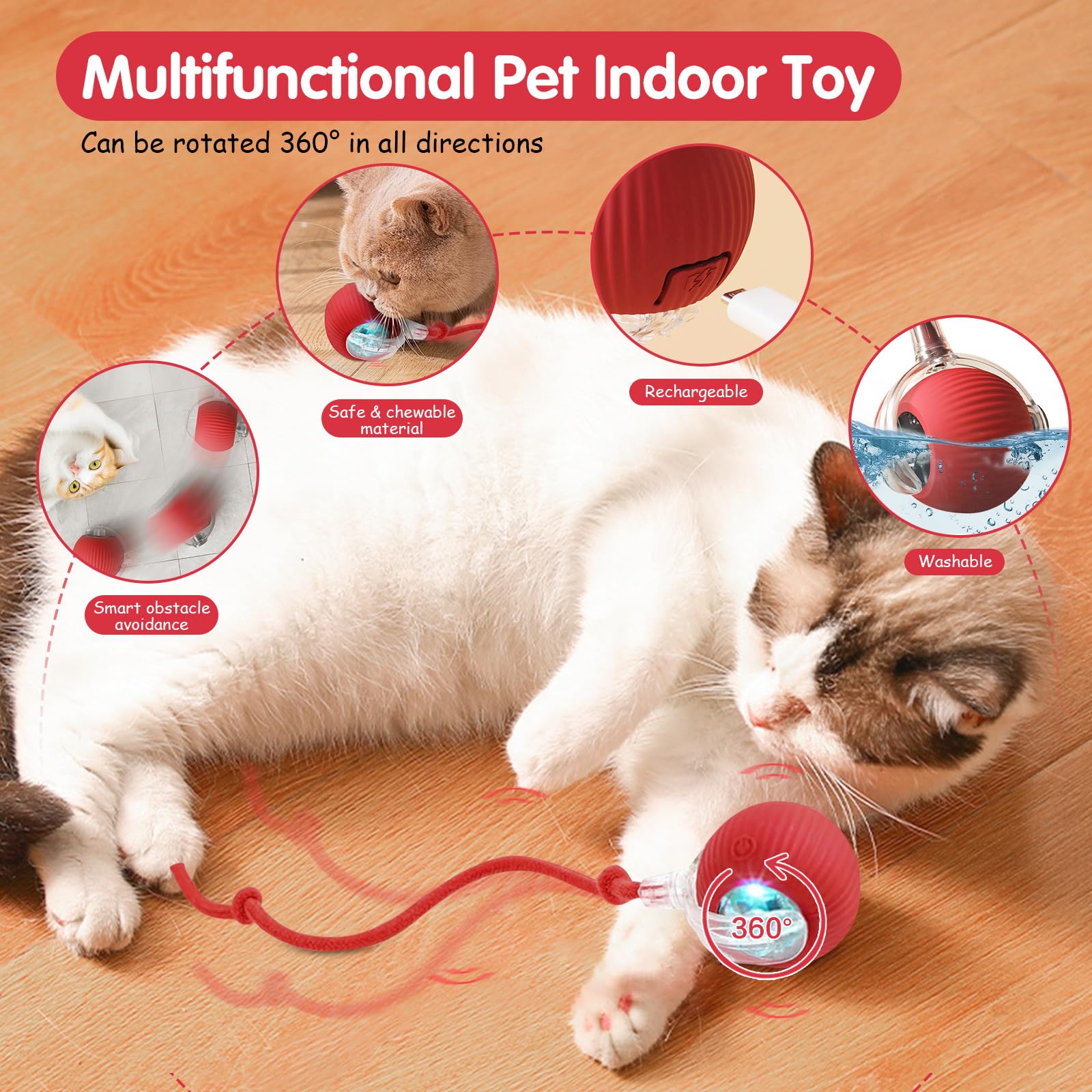 Interactive Cat Toy - Electric Cat Ball & Dog Ball for Bored Indoor Cats - Automatic Rolling Pet Toy with LED Lights - Perfect for Playtime, Exercise & Mental Stimulation for Indoor Cats & Small Dogs