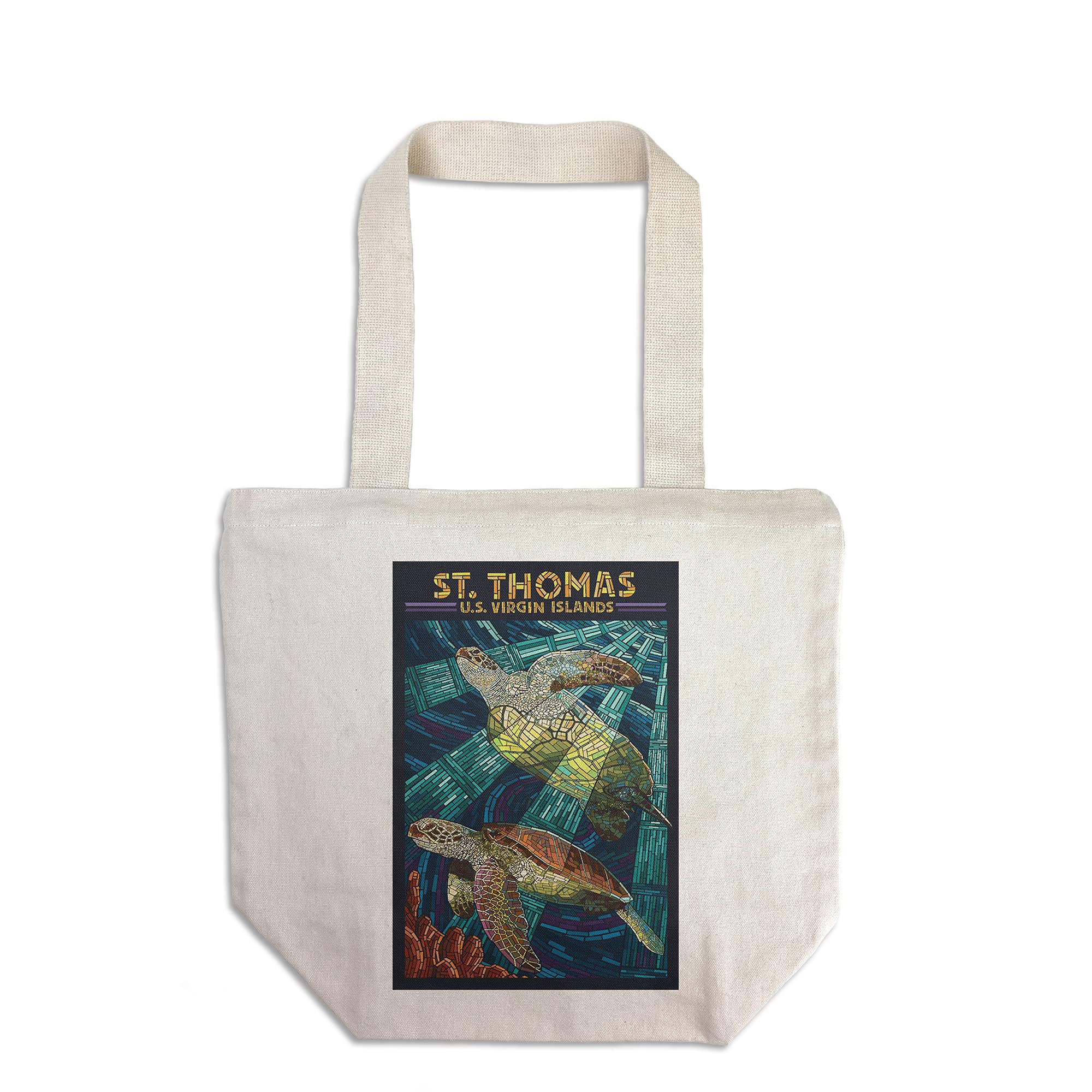 Lantern Press St. Thomas US Virgin Islands Sea Turtle Mosaic Tote Bag - 100% Cotton Canvas Reusable Shopping Bag for Beach, Grocery & Eco-Friendly Lifestyle