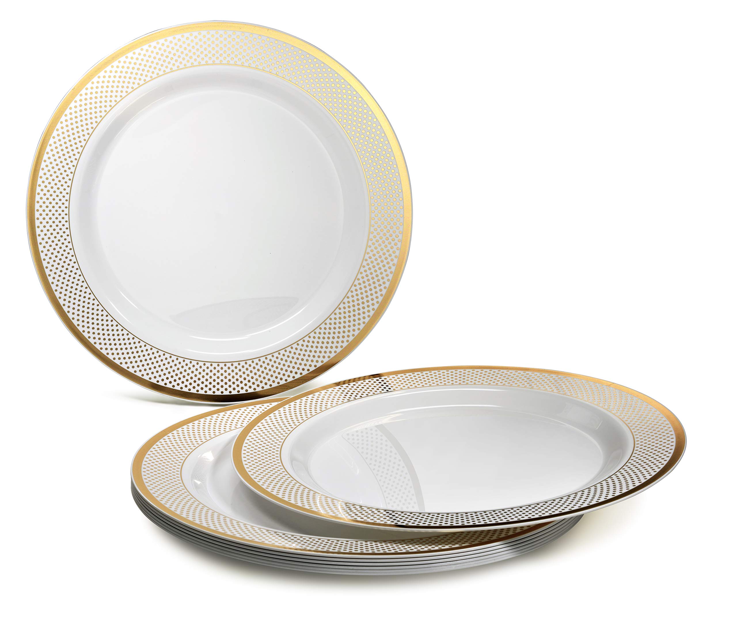 320-Piece Heavyweight Disposable Plastic Plate Set for Weddings & Parties - 40 x 10.5'' Dinner Plates + 40 x 7.5'' Dessert Plates + Silverware + Cups + Napkins (White & Gold) - Perfect for Wedding Receptions, Bridal Showers, Birthday Parties & Large Gatherings