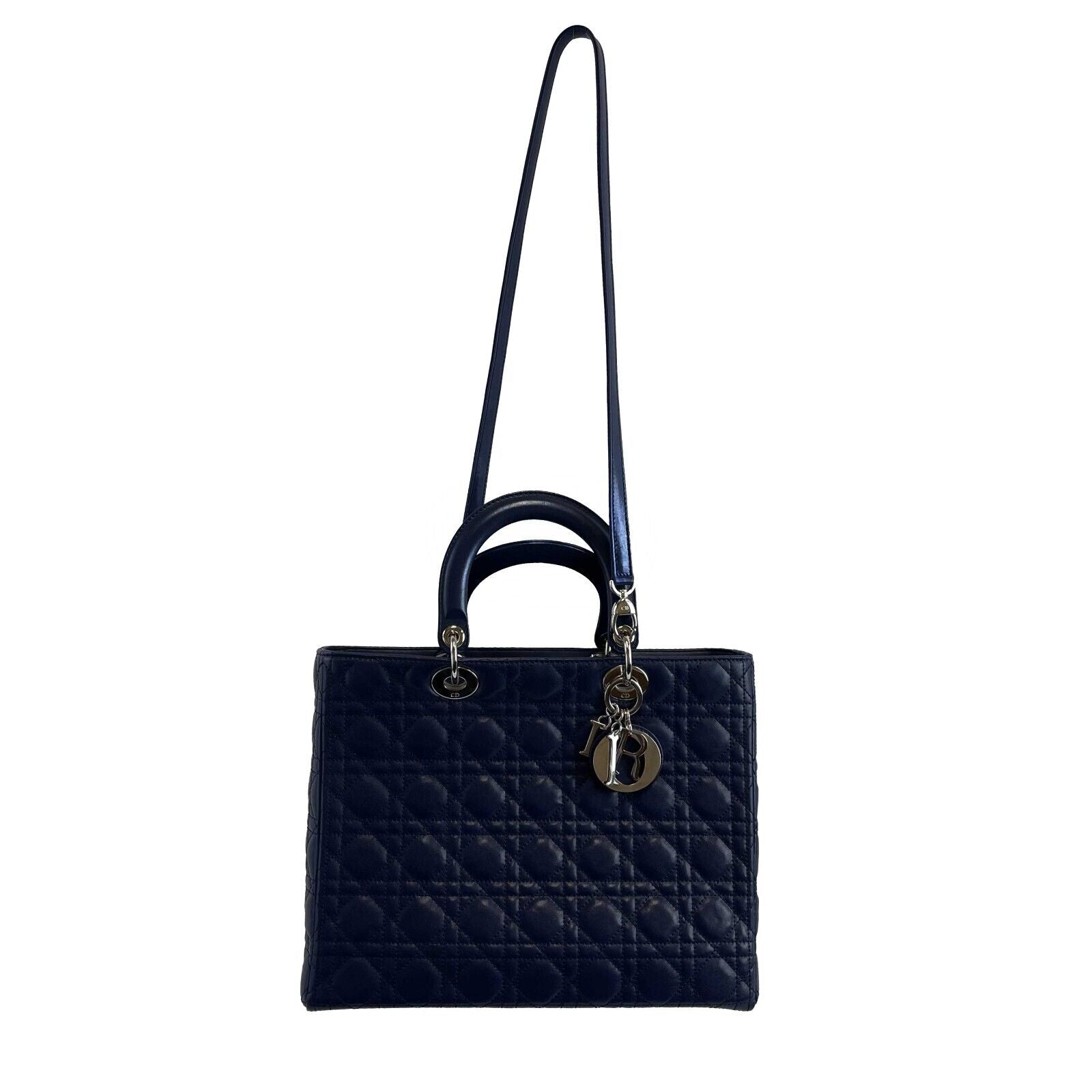 Christian Dior Lady Dior Lambskin Cannage Large Dark Blue Crossbody Bag | Luxury Designer Handbag for Women | Perfect for Evening Events, Weddings & Special Occasions