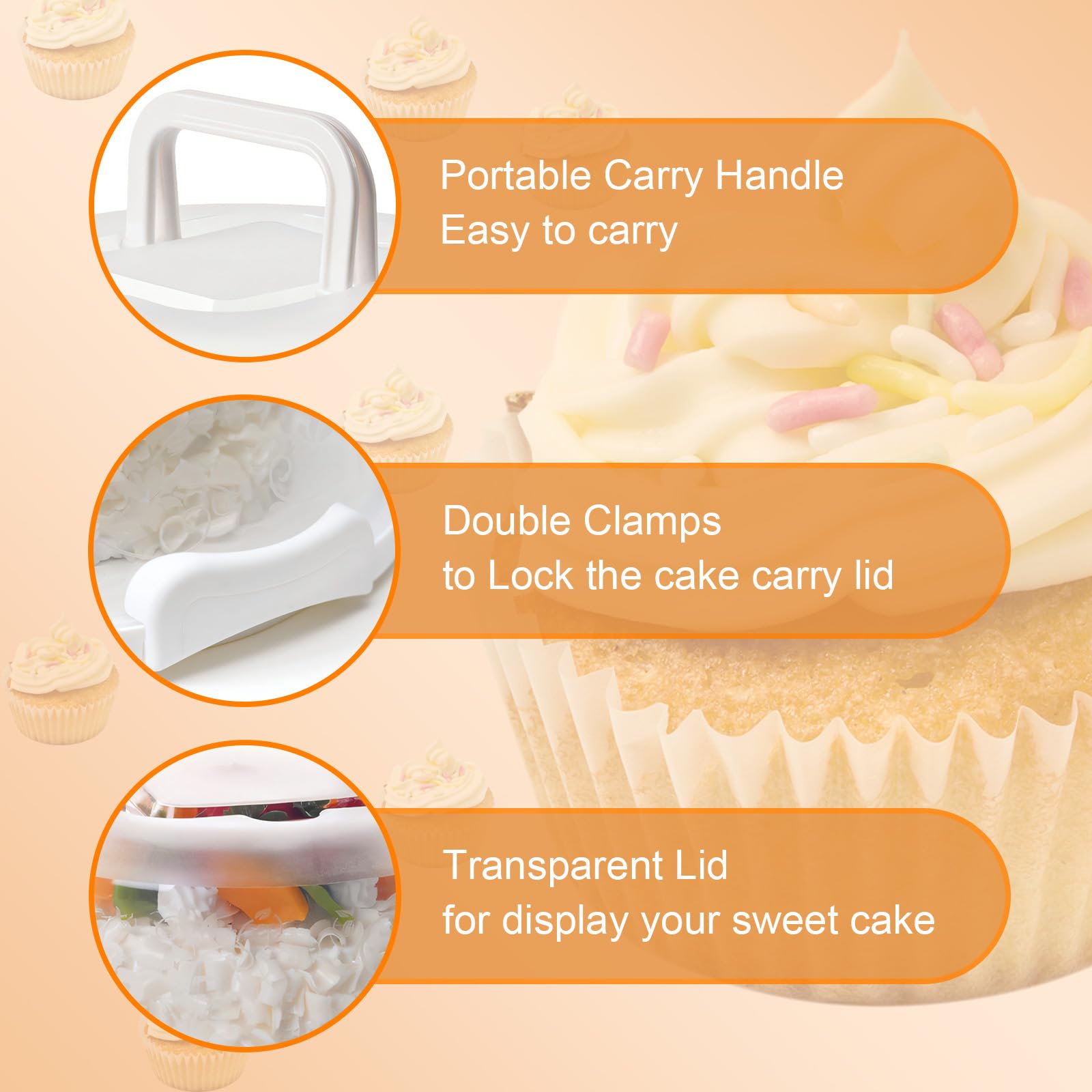 Portable Round Cake Carrier with Handle & Lid - 8 Inch Cake Storage Container, Serving Tray & Stand for Birthday Pies & Desserts | Perfect for Parties, Picnics & Home Baking