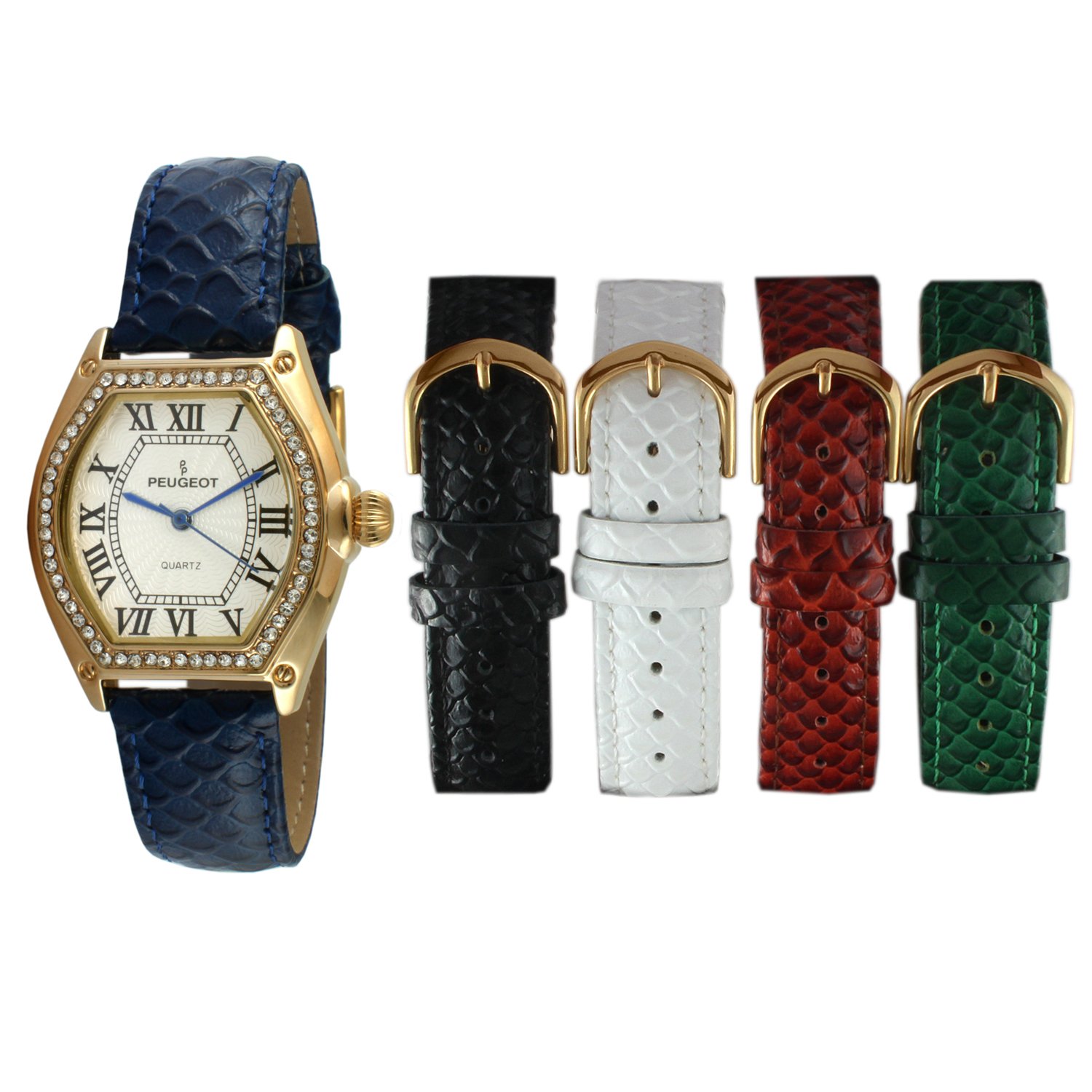 Peugeot Women's Watch with 5 Interchangeable Leather Straps - Luxury Gift Set for Her - Perfect for Everyday Wear, Office & Special Occasions
