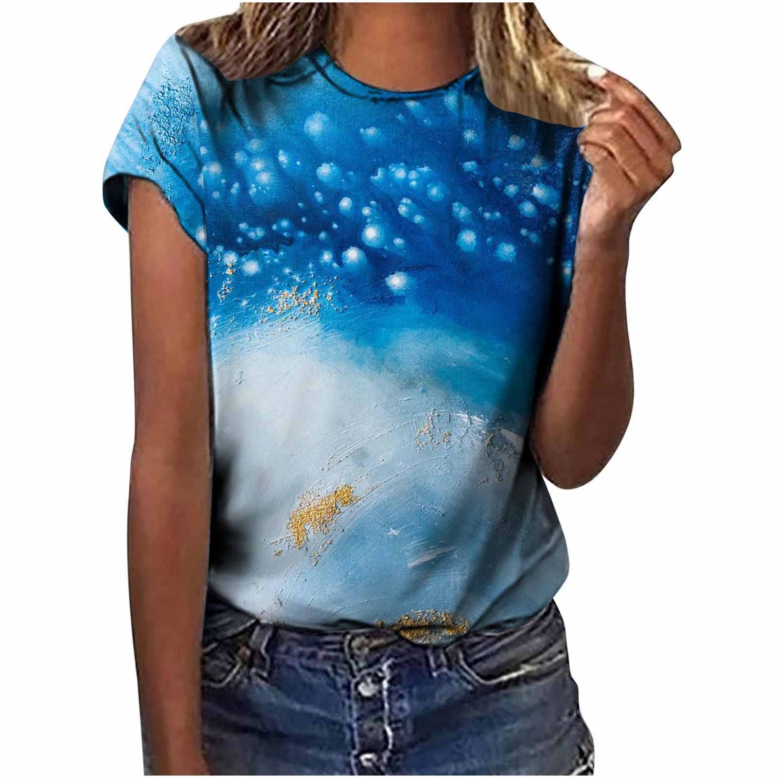 WYMPDSVI Women's Summer T-Shirts - Cute Crew Neck Printed Short Sleeve Casual Loose Blouse Tops for Everyday Wear | Perfect for Beach Outings, Shopping & Casual Dates
